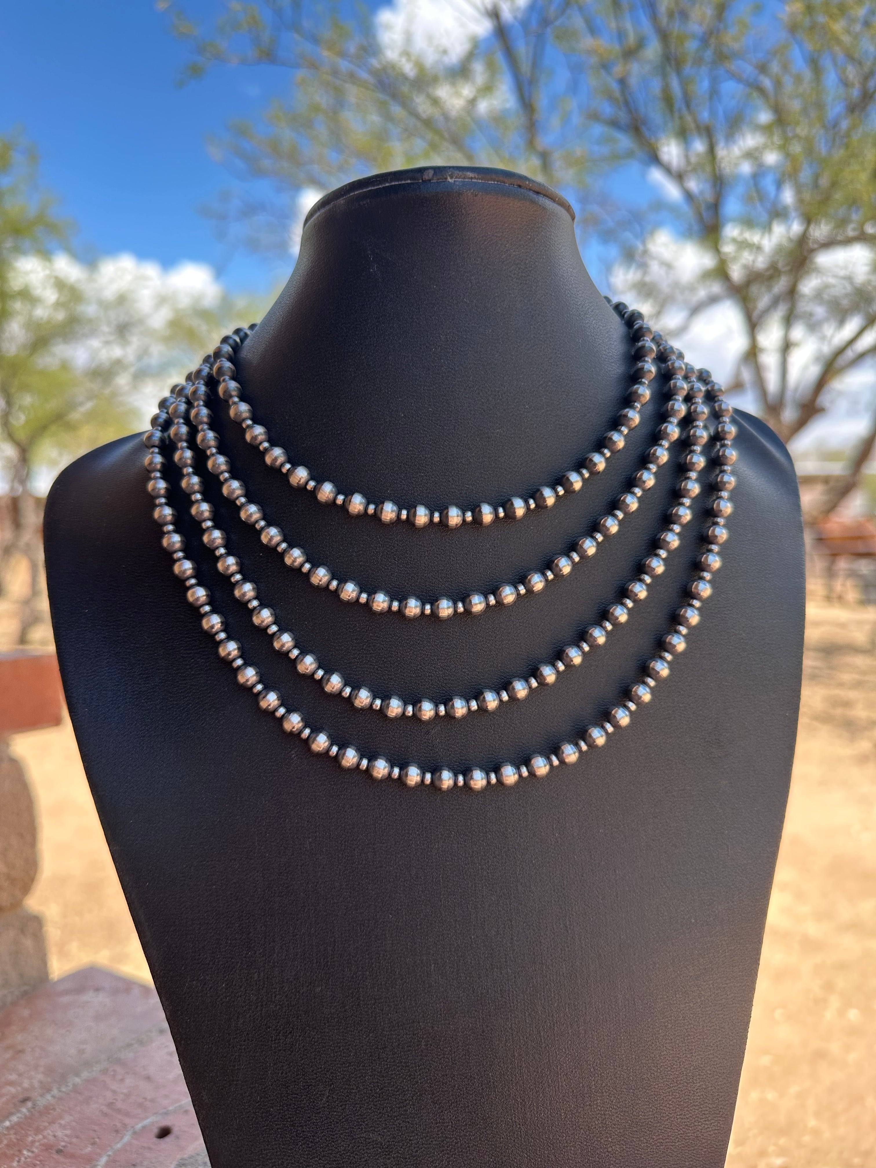 Handcrafted Patterned Pearl Style 3-6mm Sterling Silver Beaded Necklaces