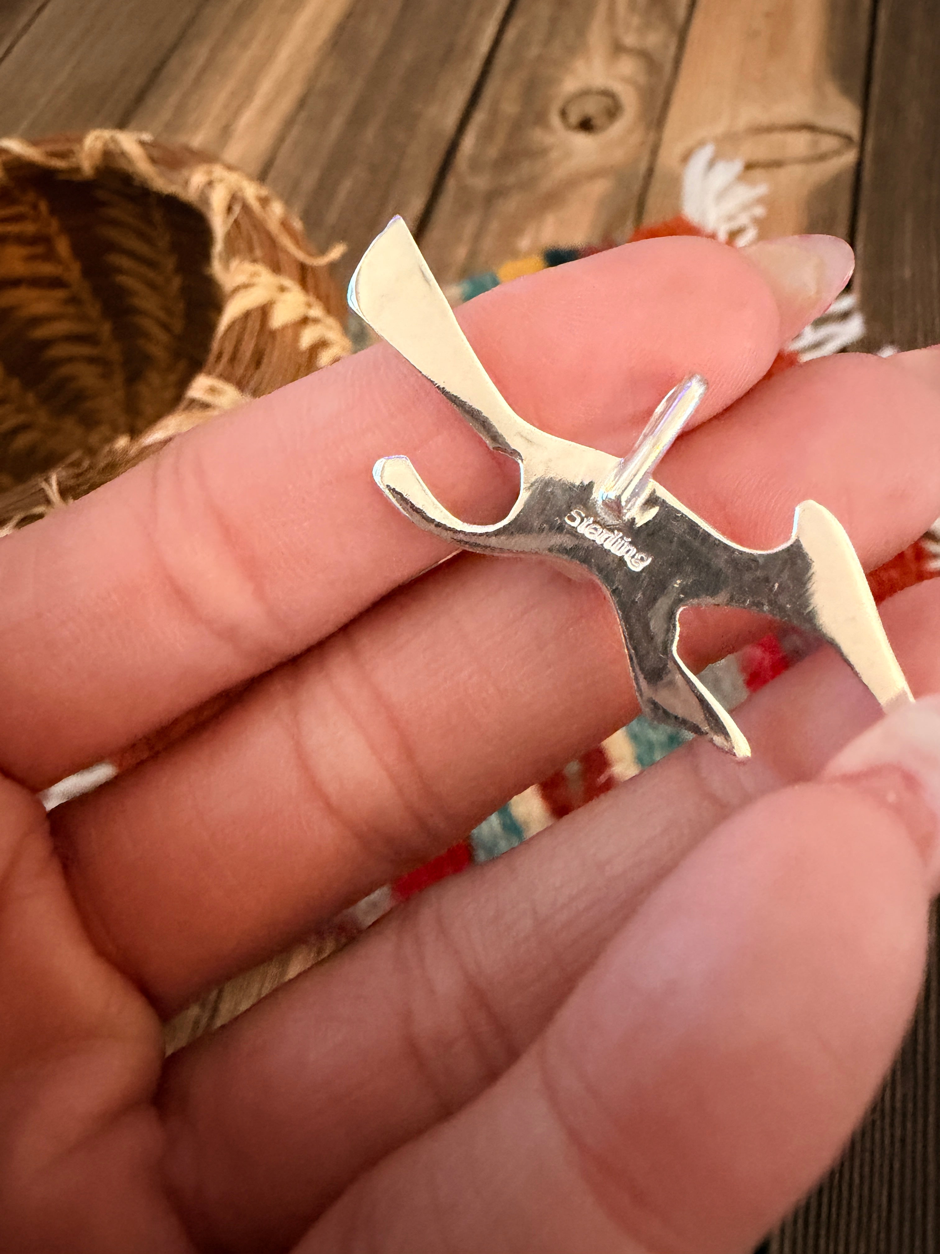 Handcrafted Sterling Silver & White Buffalo Road Runner Pendant by Joseph Martinez