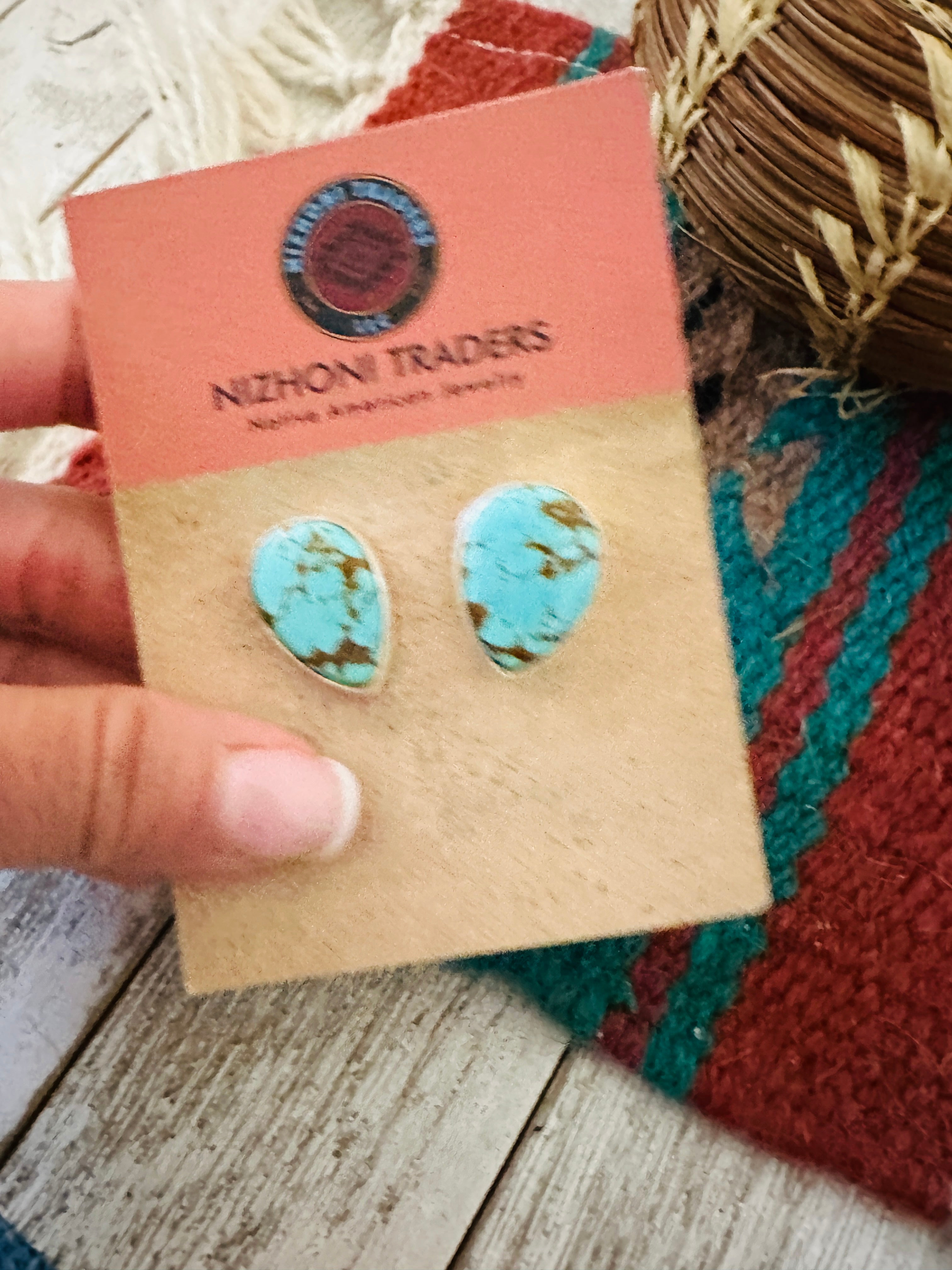 Navajo Turquoise & Sterling Silver Teardrop Post Earrings