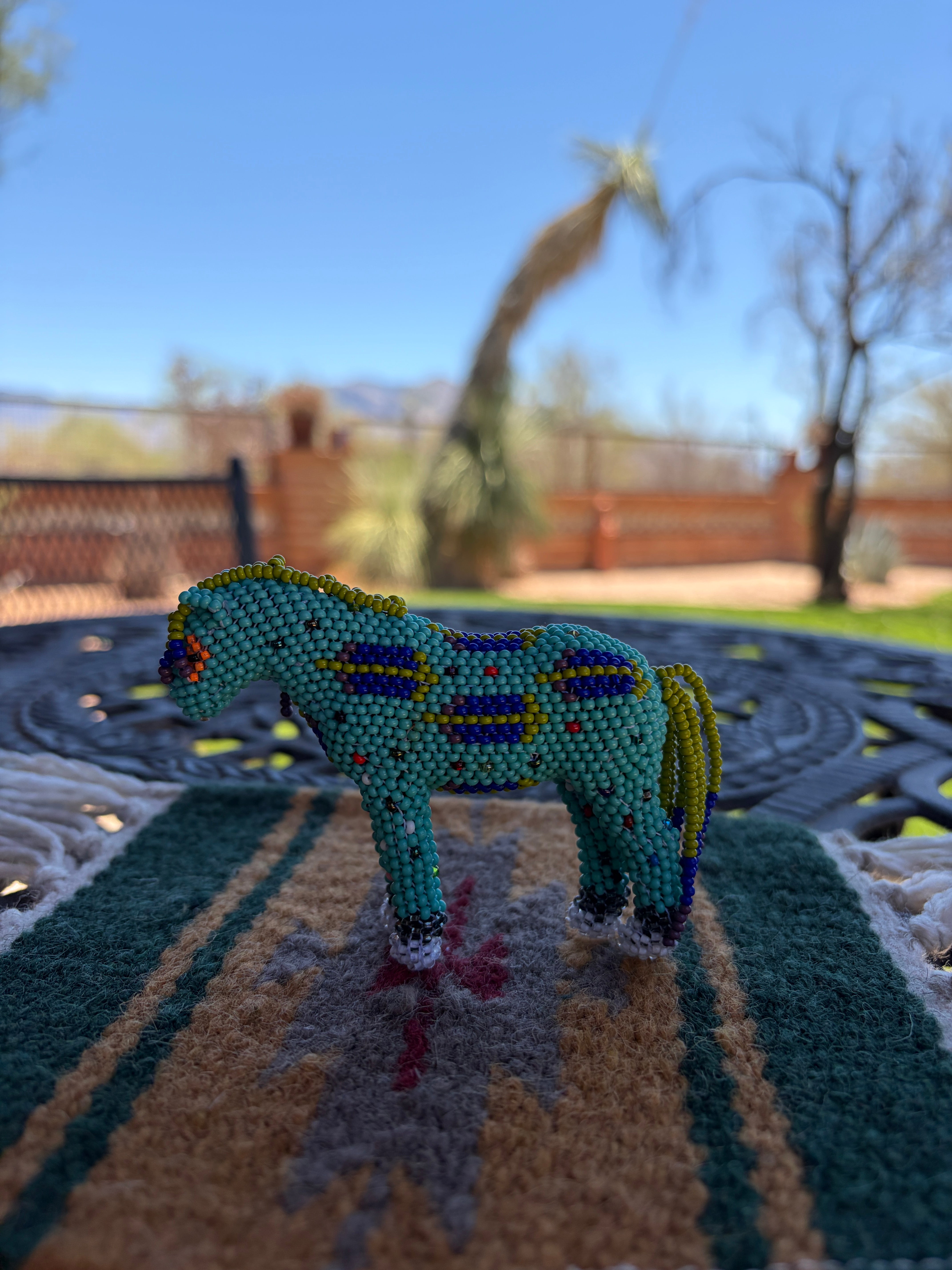 Handmade Peyote Stitched Horse Figurine- Turquoise 12