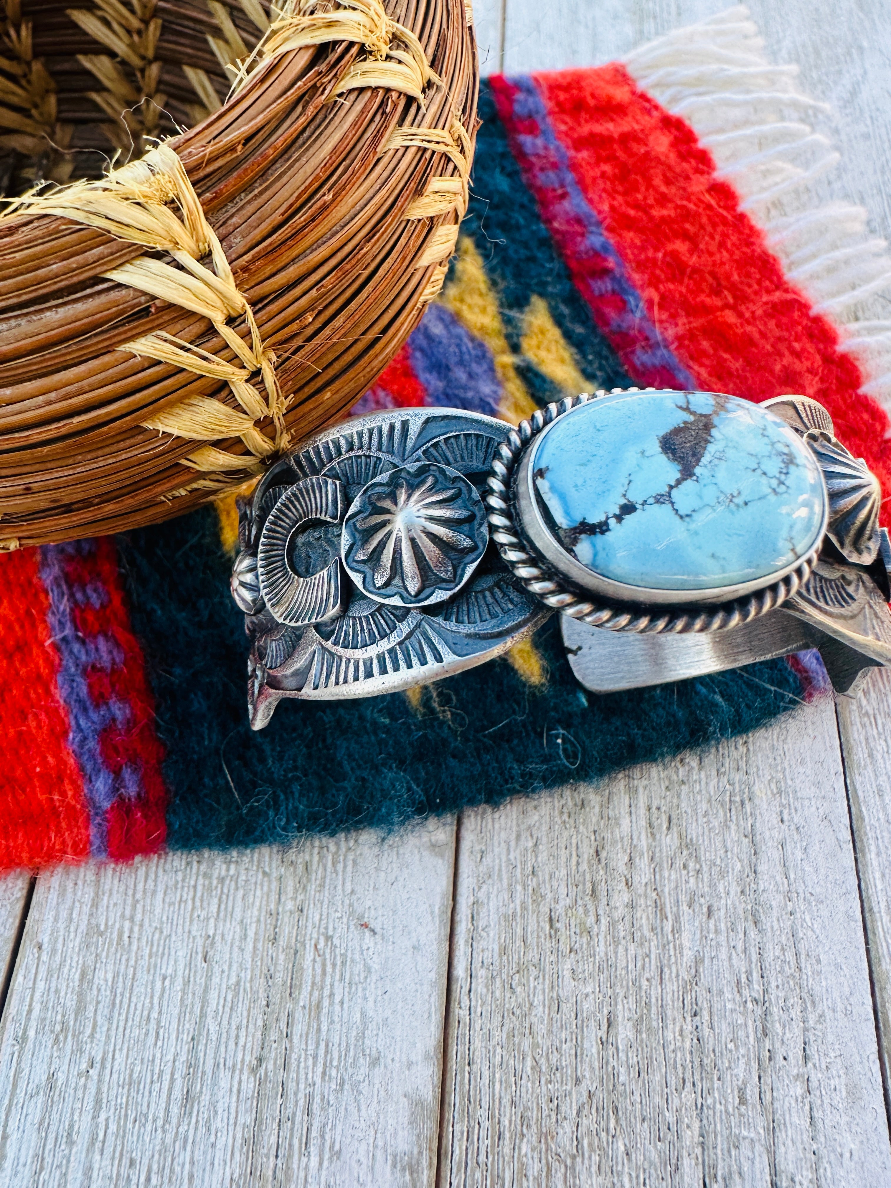 Handcrafted Turquoise & Sterling Silver Cuff Bracelet by Kevin Billah