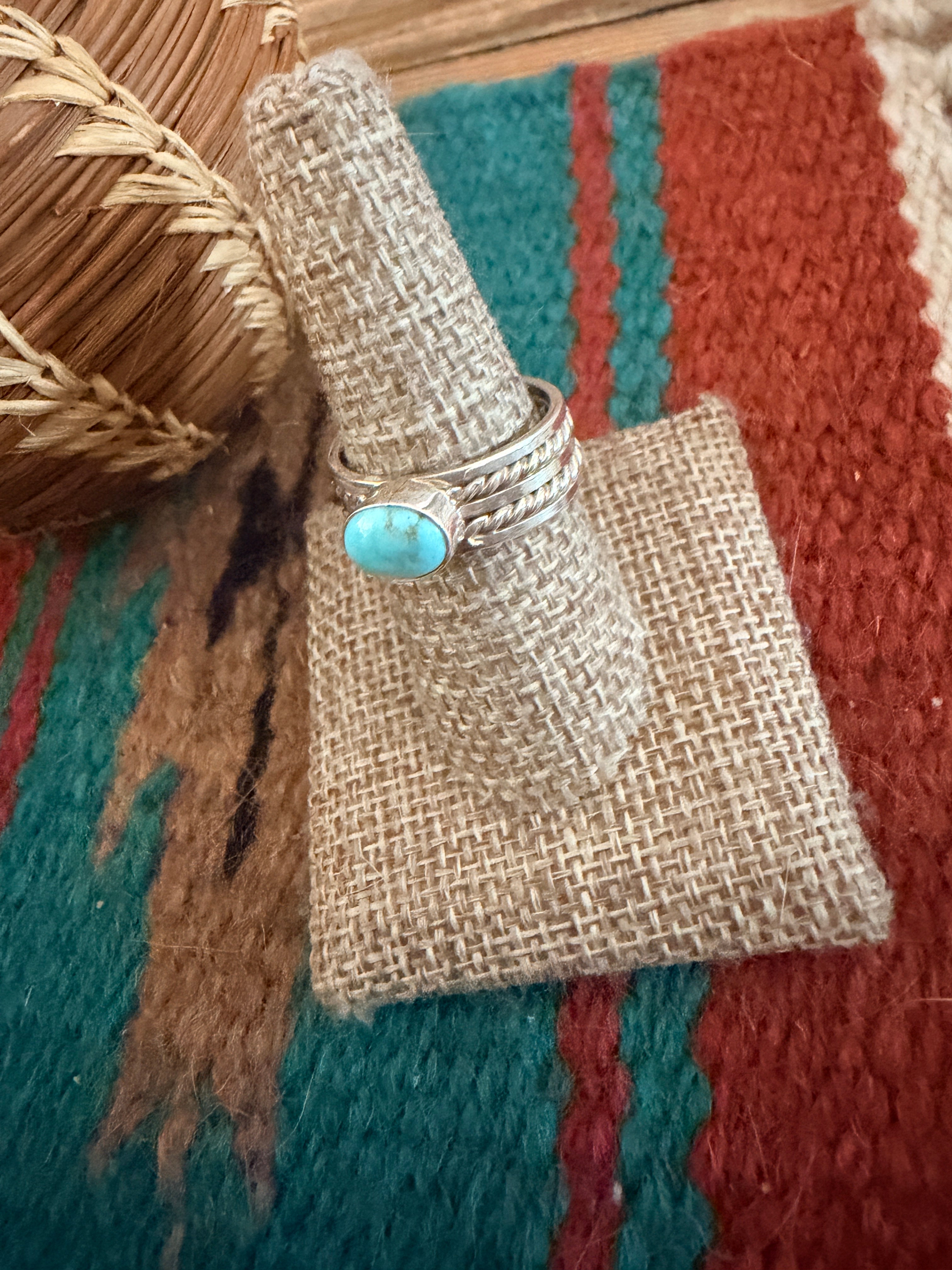Handcrafted Turquoise & Sterling Silver Ring Size 8