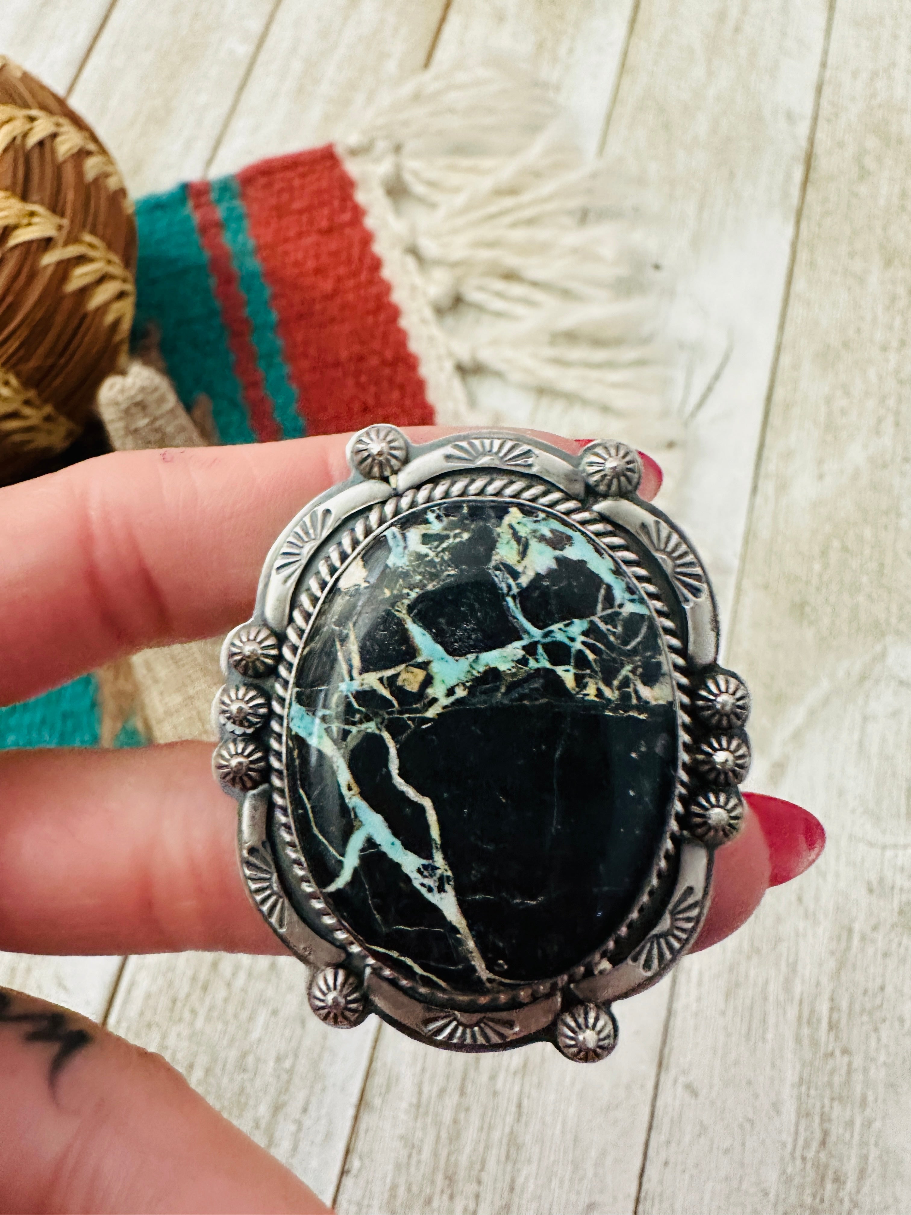 Handcrafted Blackjack Turquoise & Sterling Silver Adjustable Ring