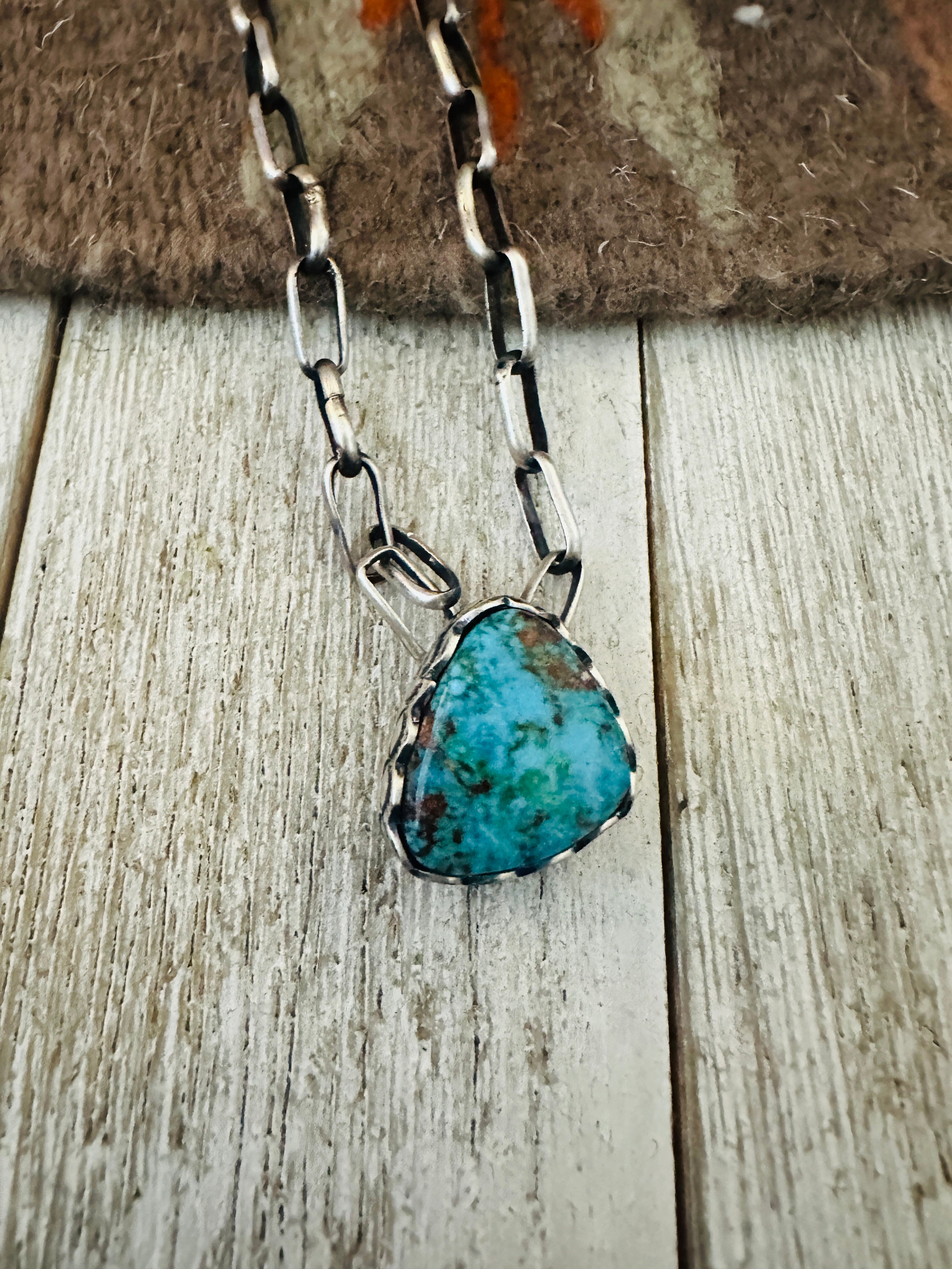 Handcrafted Turquoise & Sterling Silver Chain Necklace