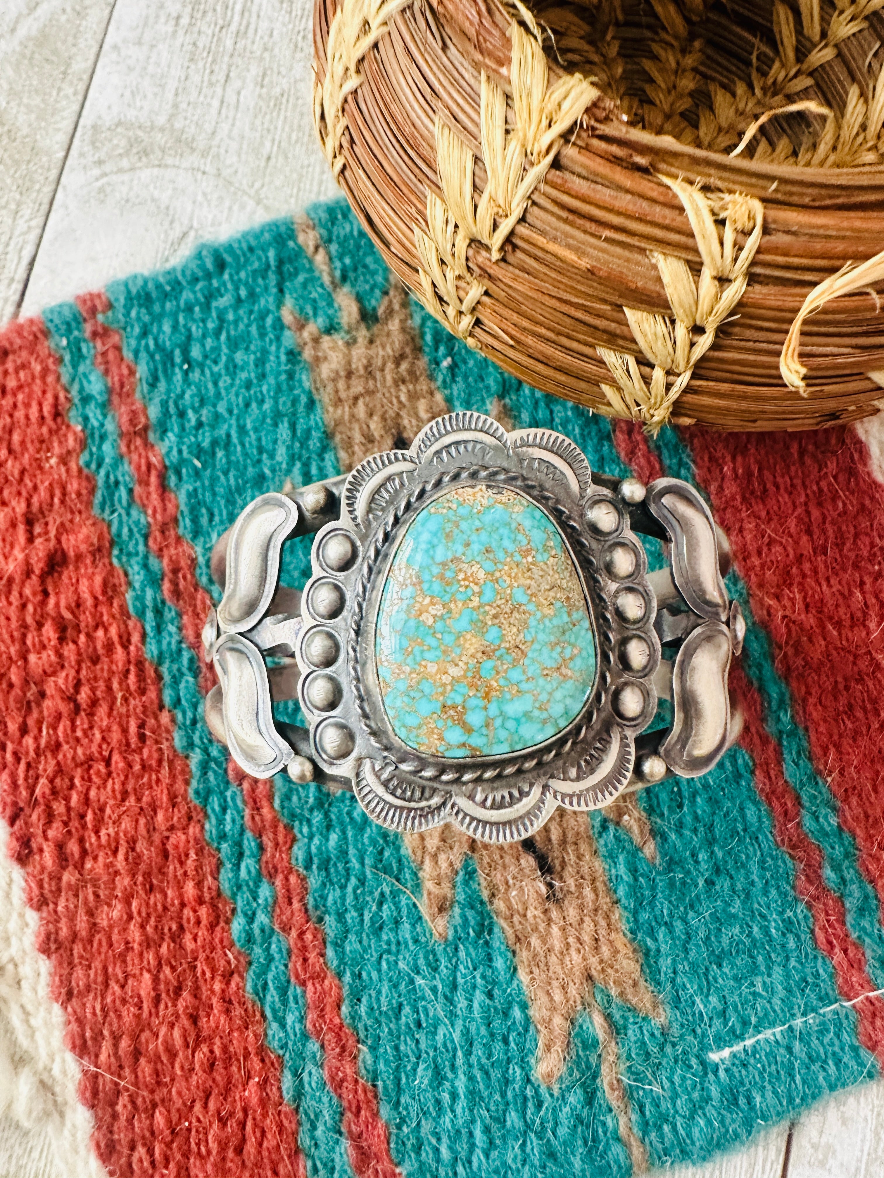 Handcrafted Sterling Silver & Number 8 Turquoise Cuff Bracelet