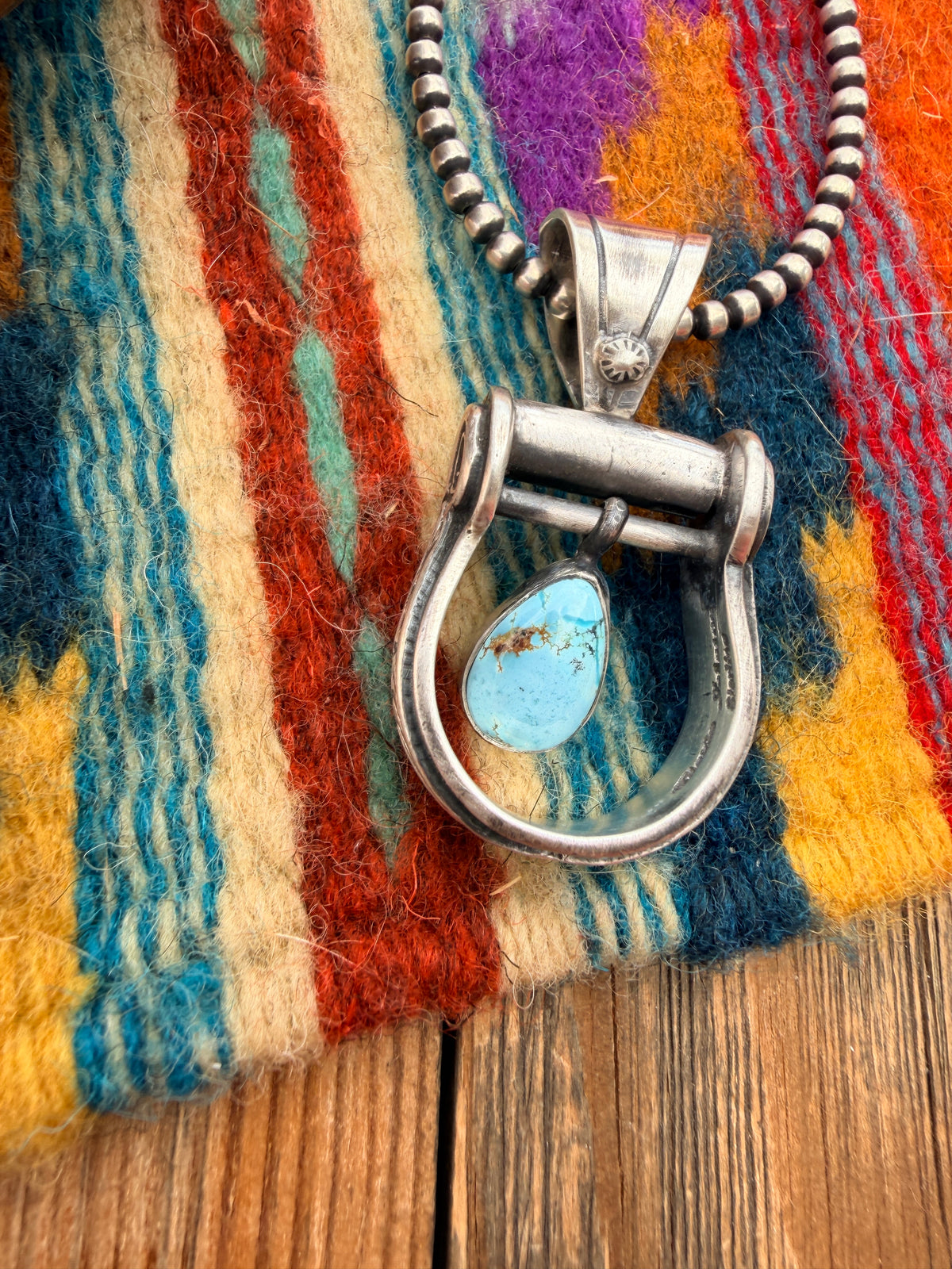 Handcrafted Sterling Silver & Turquoise Stirrup Pendant by Charles Johnson