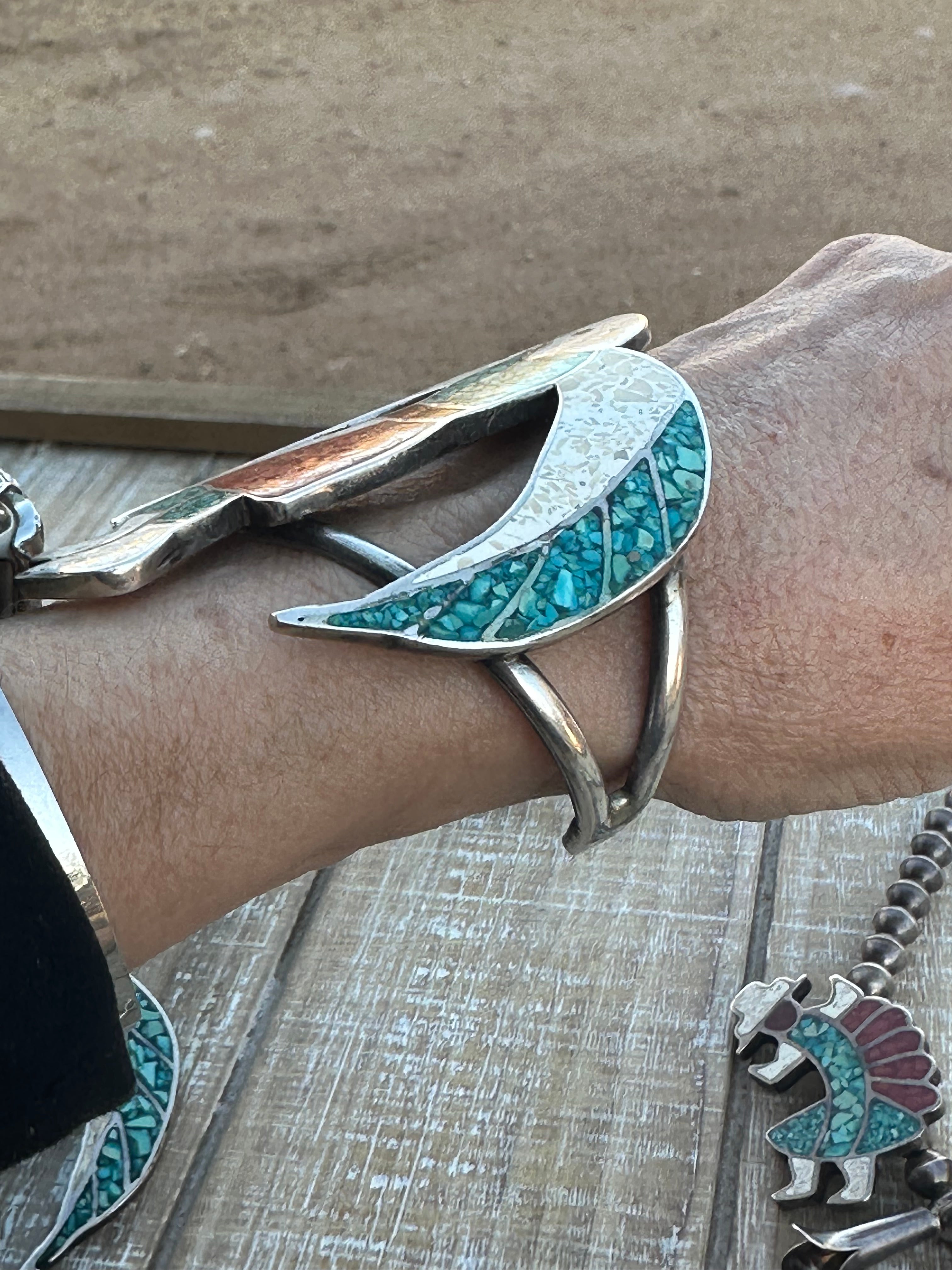 Handcrafted Old Pawn Vintage Chip Inlay Eagle Dancer Sterling Silver 5 Piece Jewelry Set