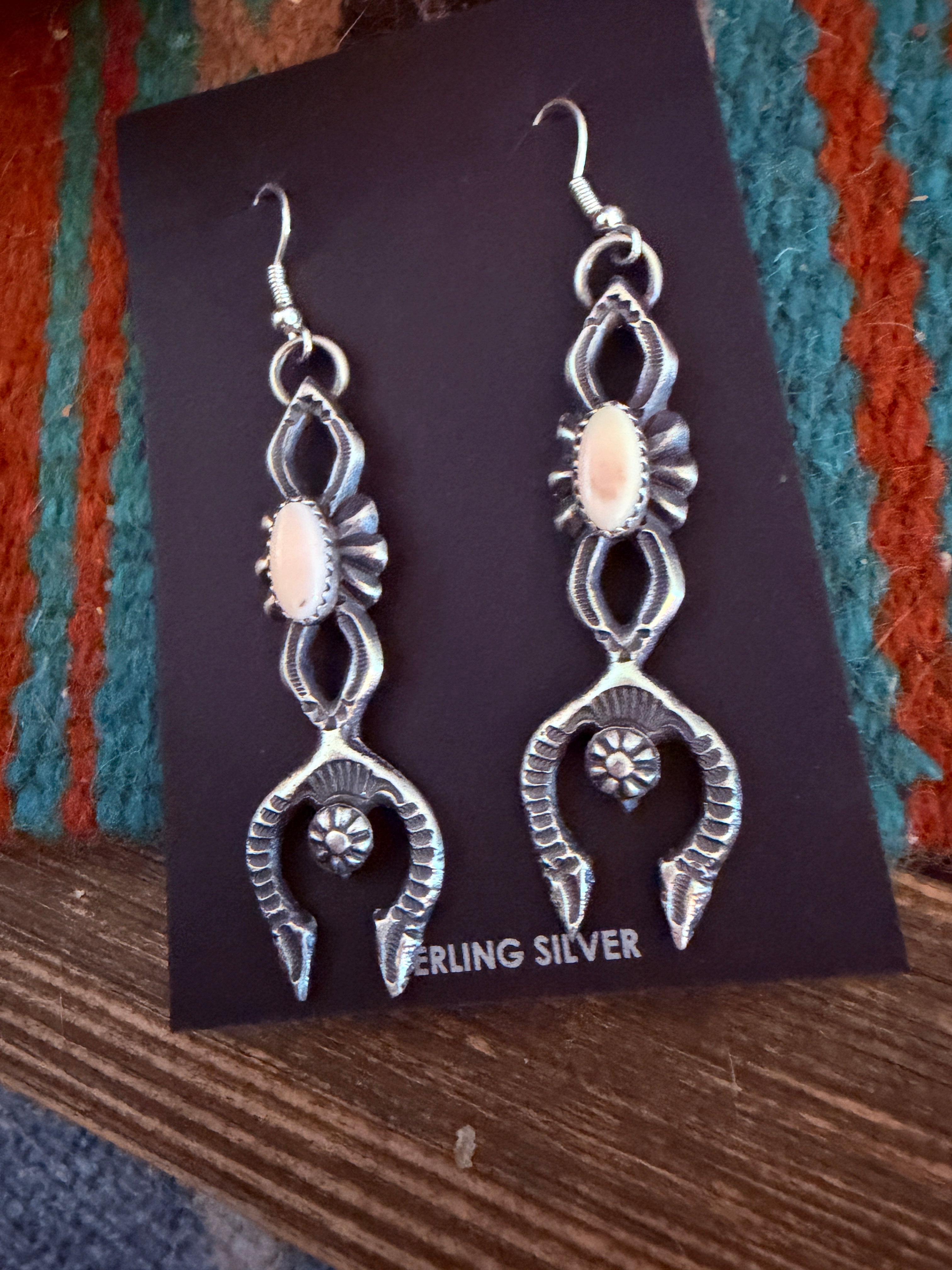 Handcrafted Queen Pink Conch & Sterling Silver Naja Dangle Earrings by Kevin Billah