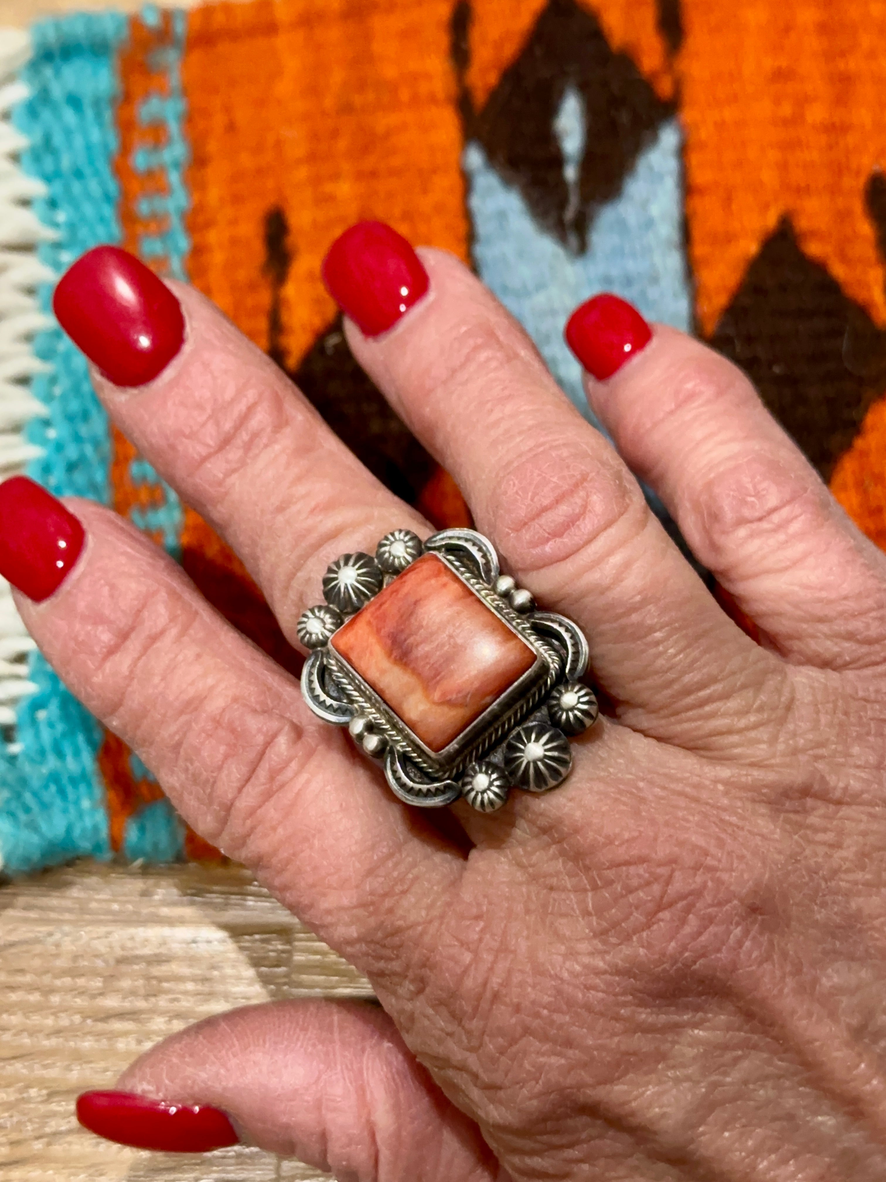 Handcrafted Sterling Silver & Orange Spiny Ring