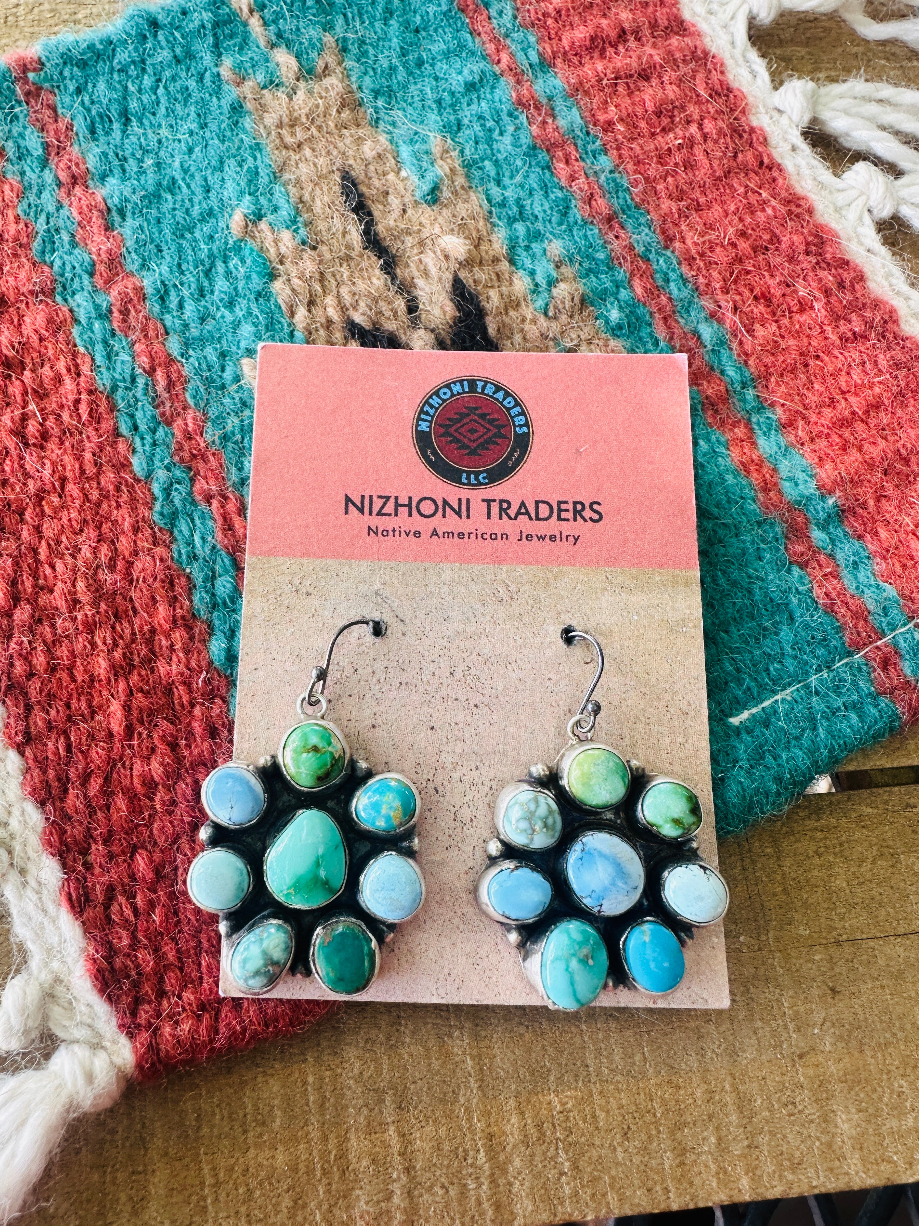 Handcrafted Sterling Silver & Sonoran Mountain Turquoise Cluster Dangle Earrings