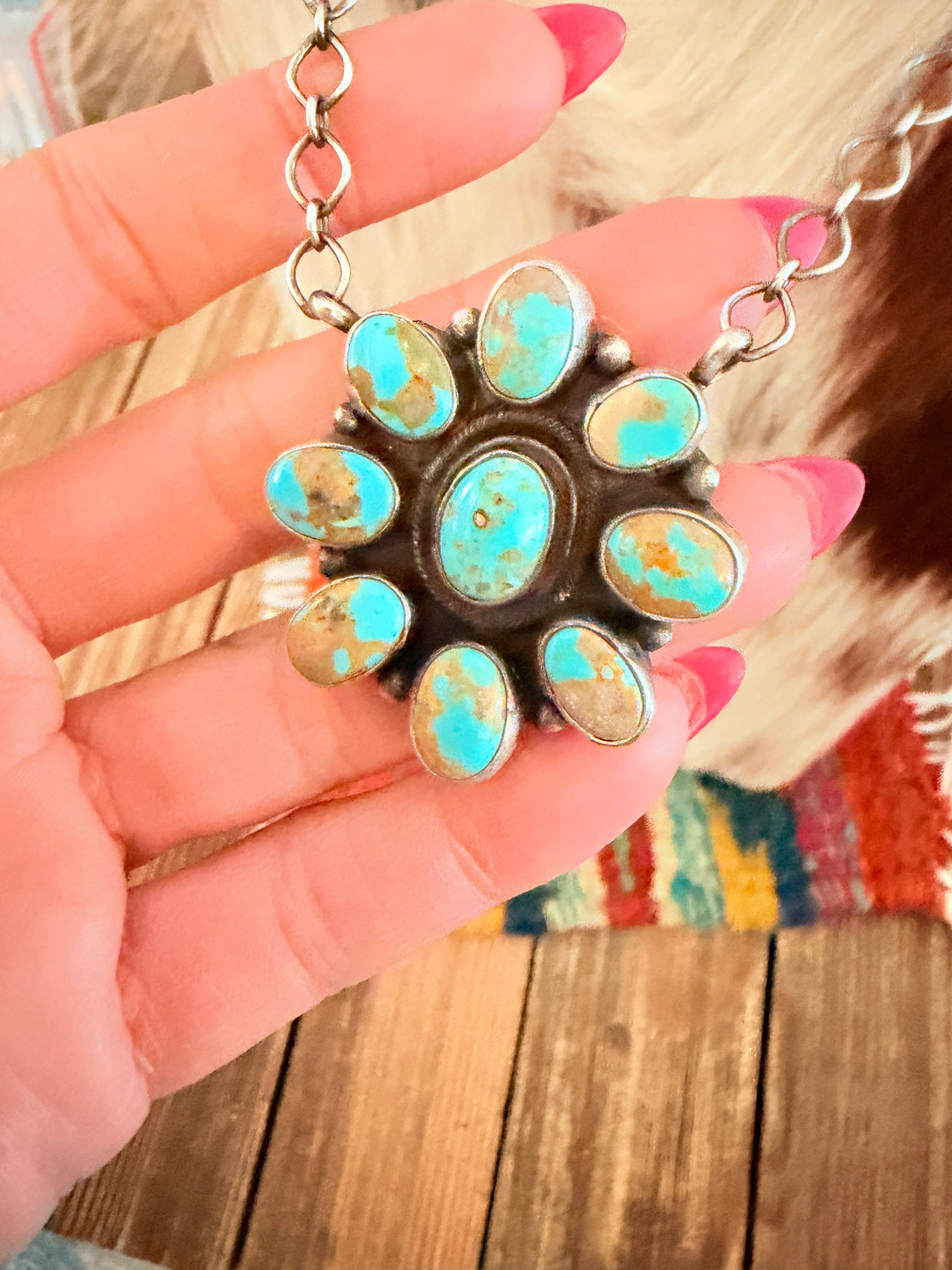 Handcrafted Turquoise & Sterling Silver Cluster Necklace by Ella Peter