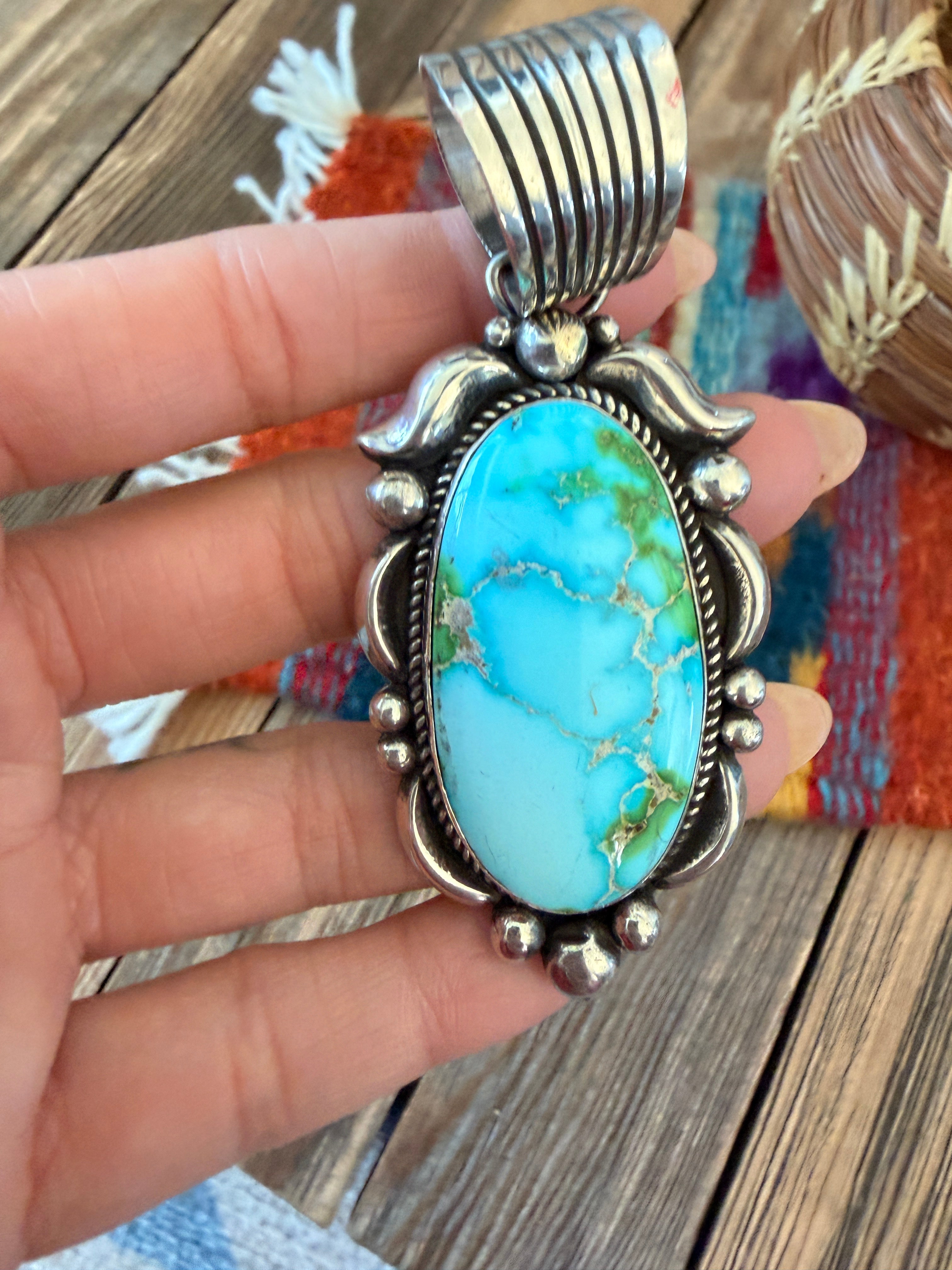Handcrafted Sterling Silver & Sonoran Mountain Turquoise Pendant by Albert Jake