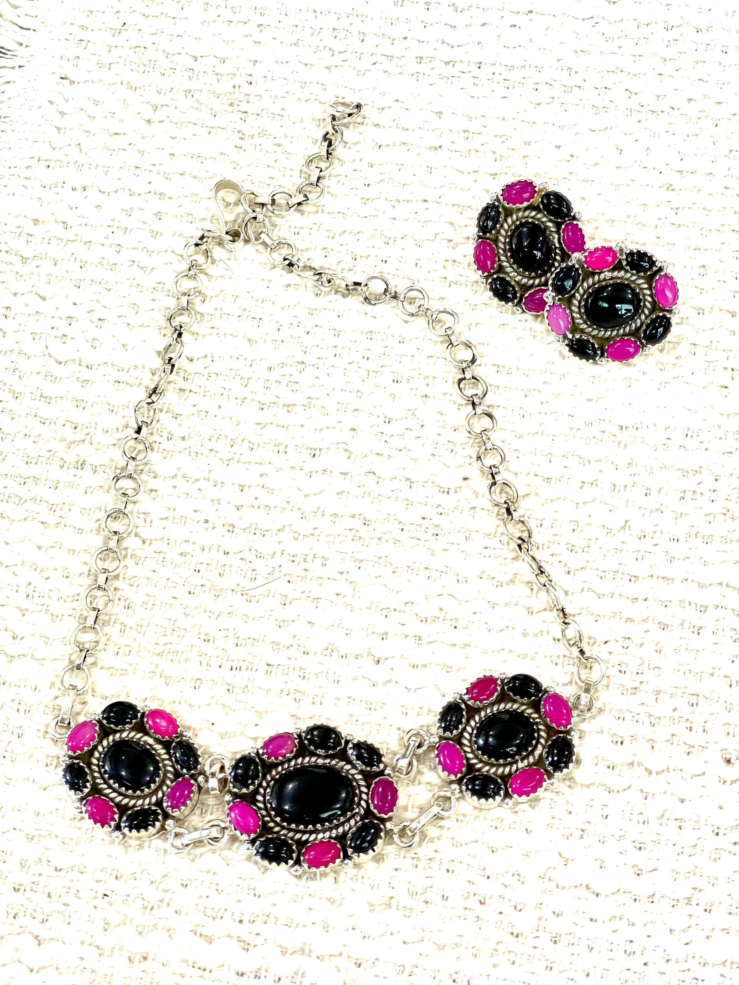 Beautiful Handmade Sterling Silver & Onyx Necklace And Earring Set