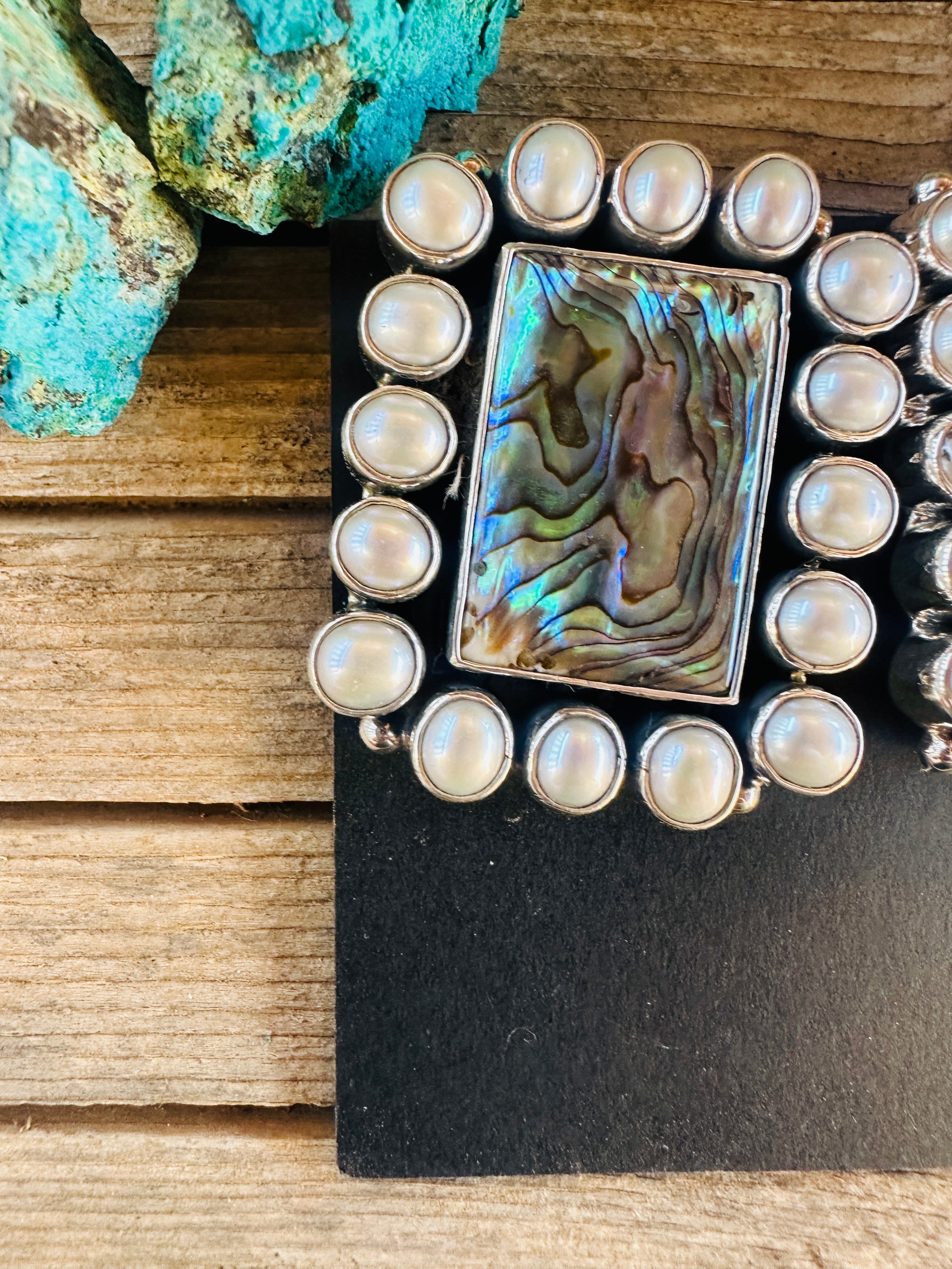 Handcrafted Abalone, Mother of Pearl & Sterling Silver Clip On Earrings by Federico Jimenez