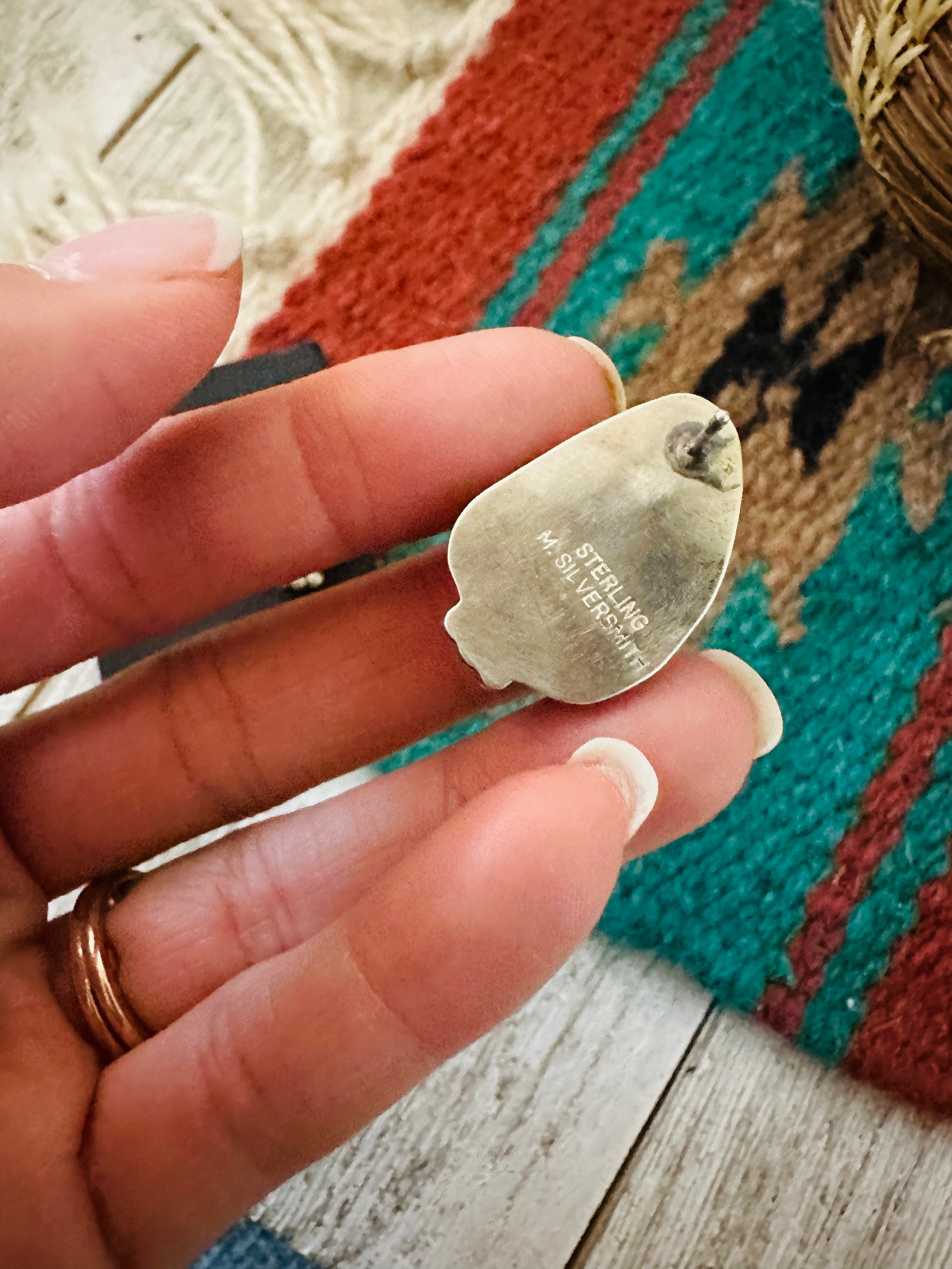 Navajo Rhodochrosite & Sterling Silver Post Earrings