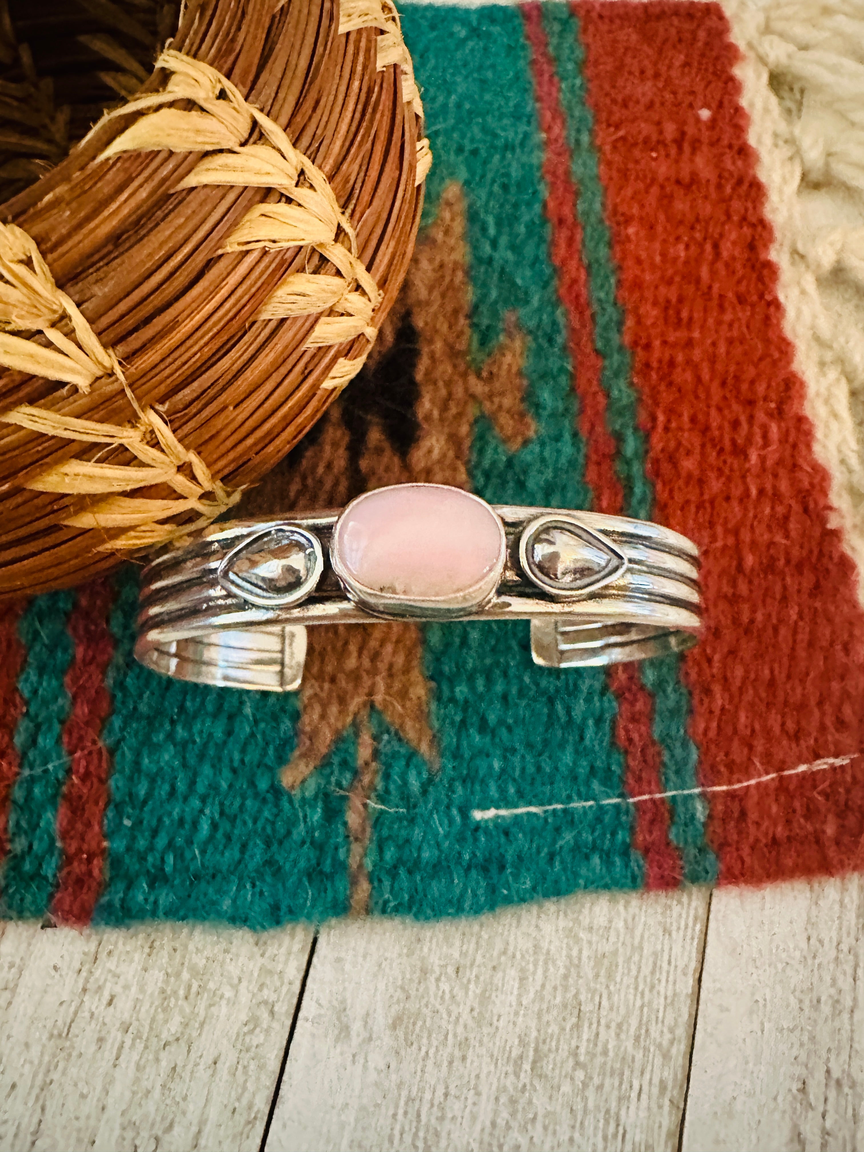 Handcrafted Queen Pink Conch Shell & Sterling Silver Cuff Bracelet