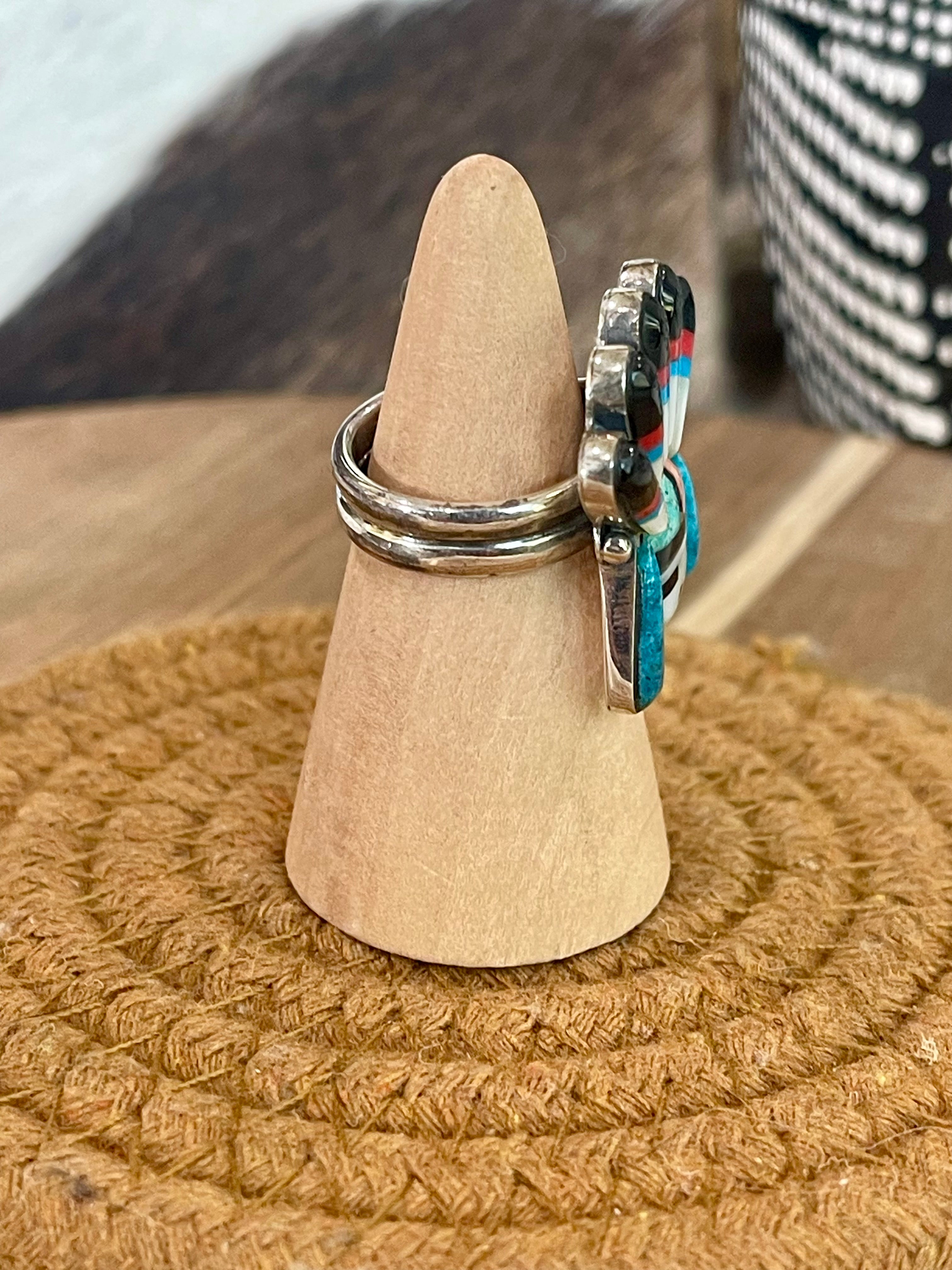 Handmade Sterling Silver & Multi Stone Sunface Adjustable Ring