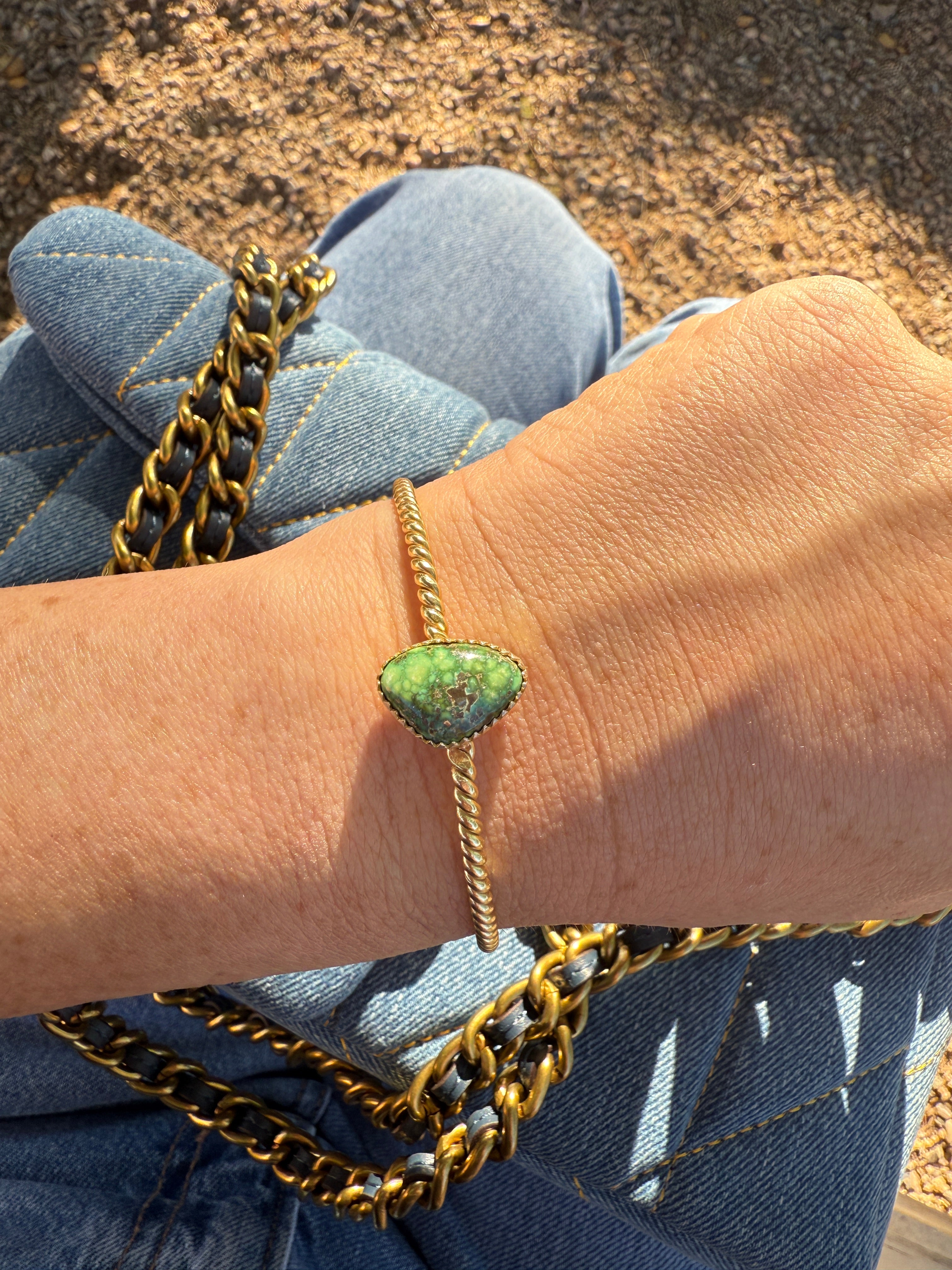 “The Golden Collection” Handmade Gold Plated Sterling Silver Natural Sonoran Mountain Turquoise Bracelet