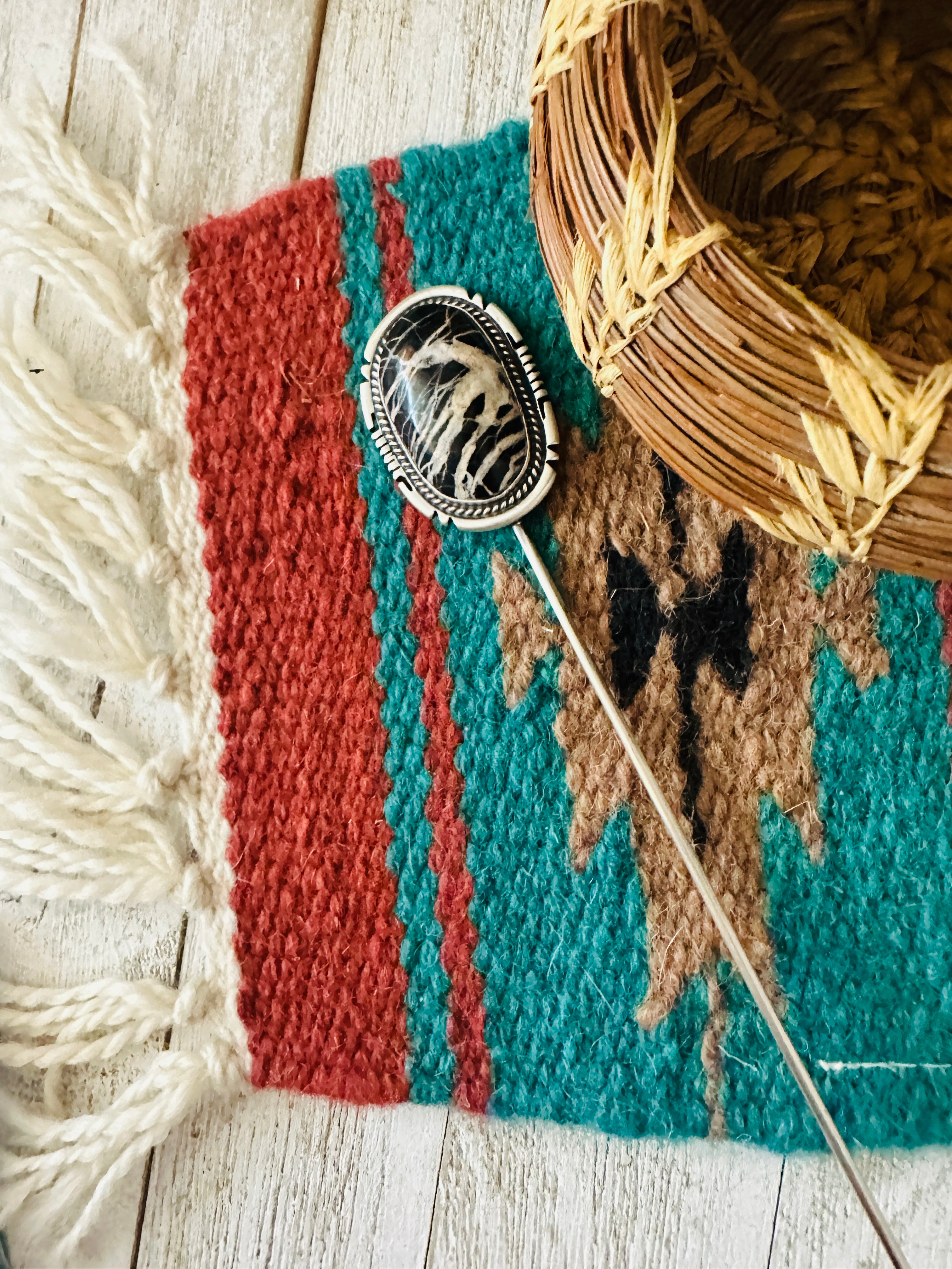 Handcrafted White Buffalo & Sterling Silver Hair Pin