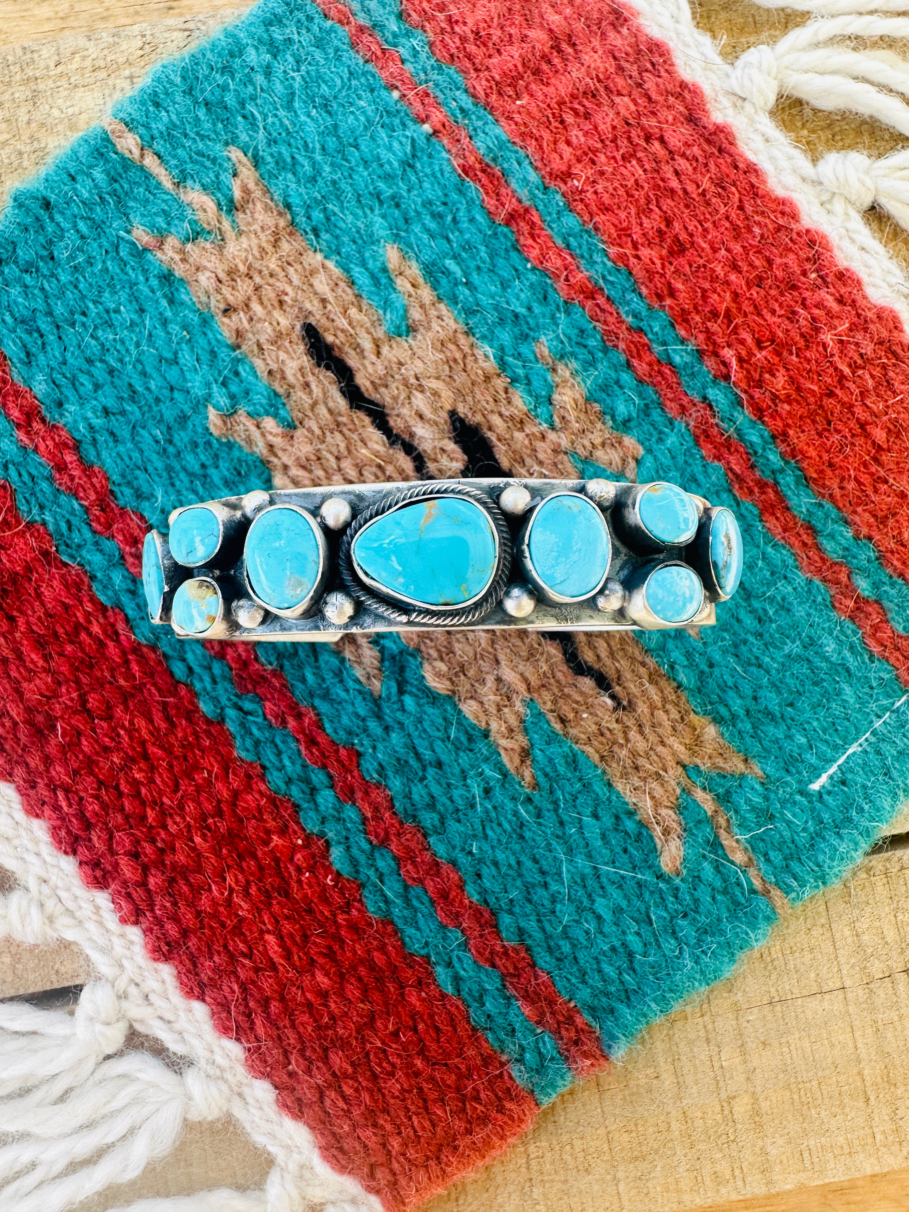 Navajo Kingman Turquoise & Sterling Silver Cuff Bracelet /