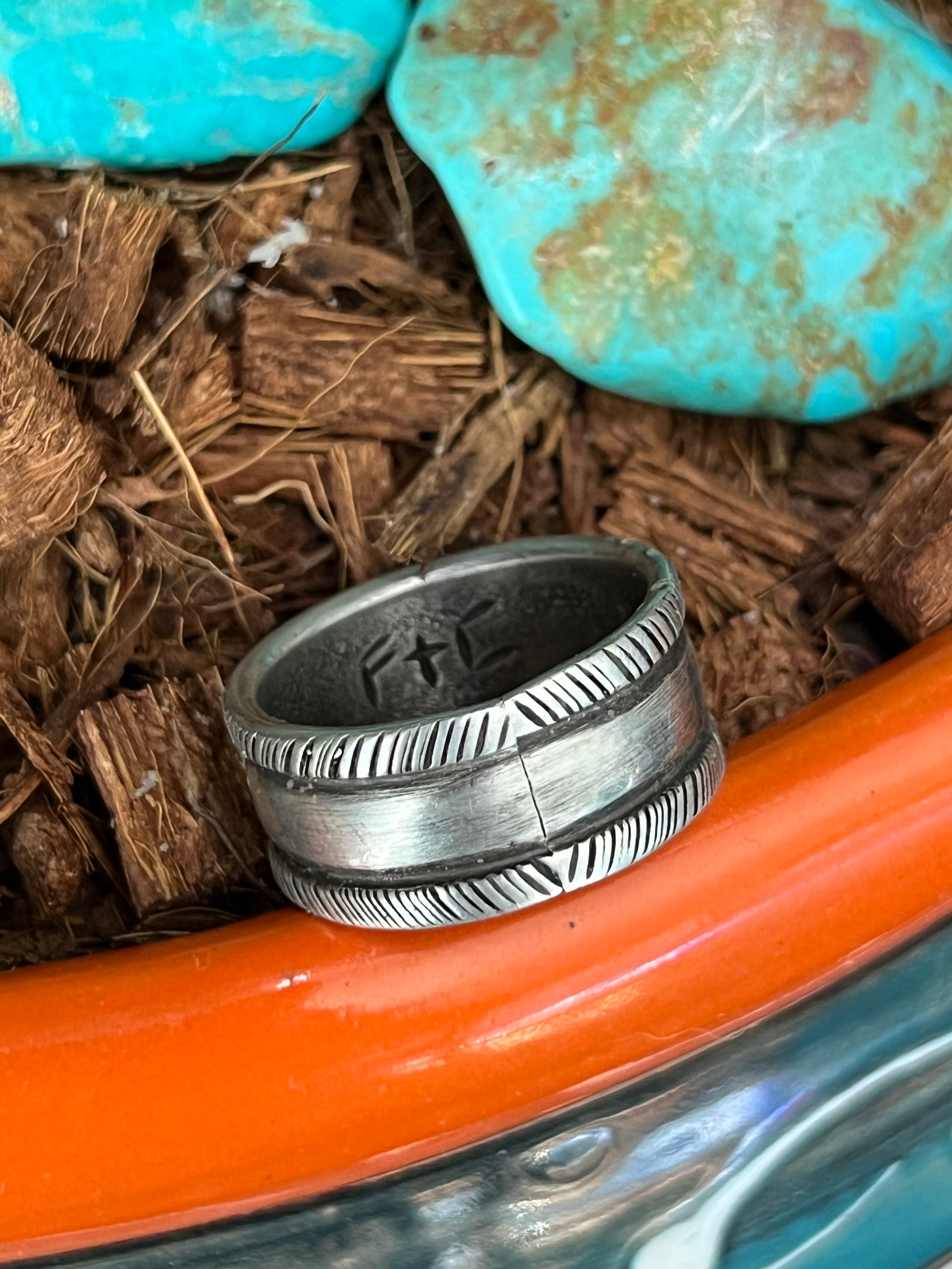 Falcon Trading Company Ingot Sterling Silver and Fox Turquoise Inlay Ring by Joe O’Neill, Size 10