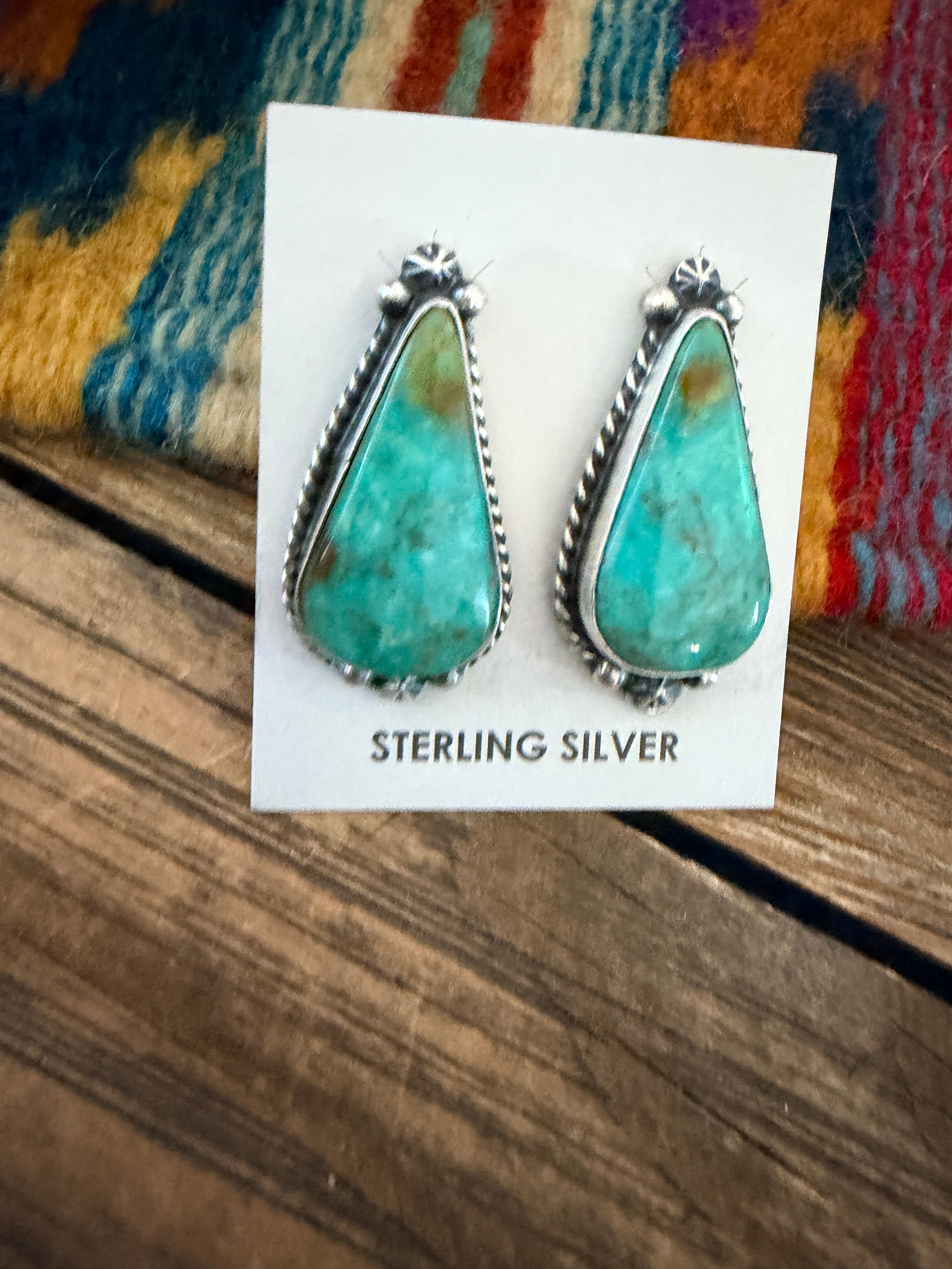 Handcrafted Turquoise & Sterling Silver Post Earrings