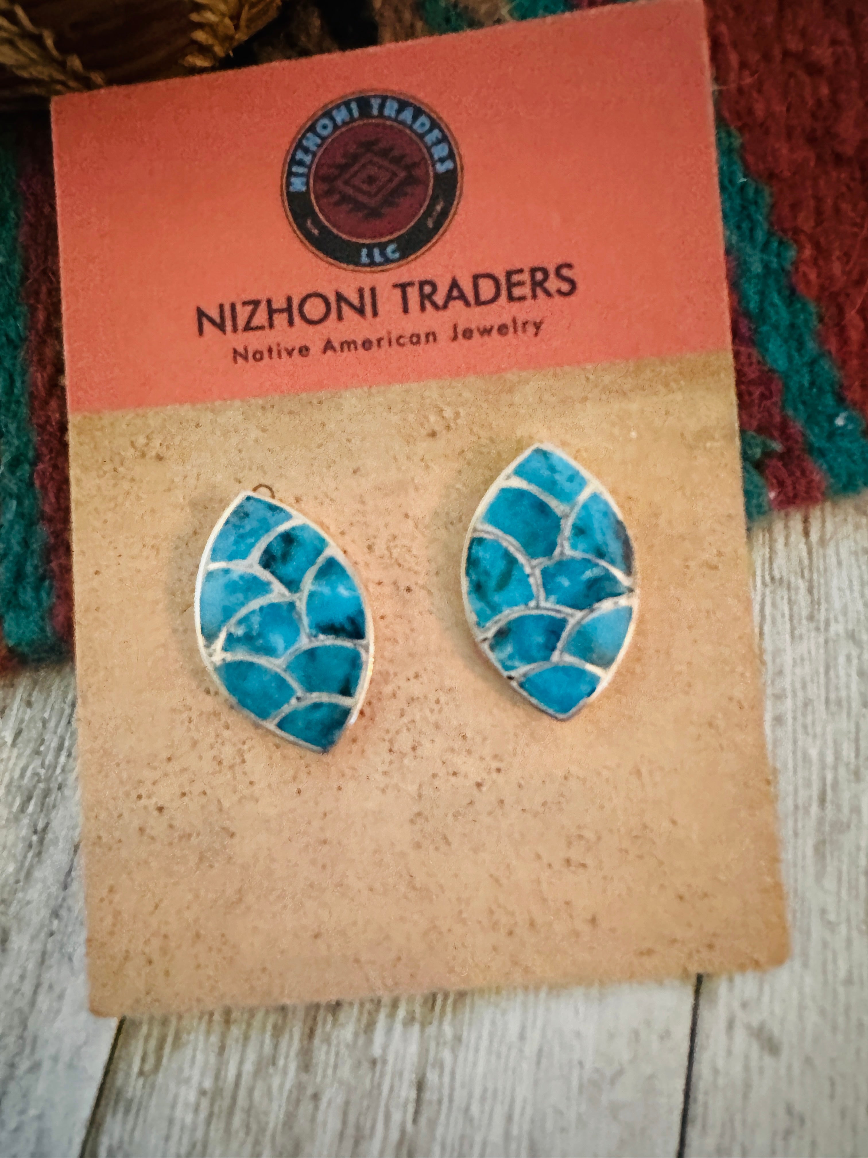 Handcrafted Turquoise & Sterling Silver Inlay Post Earrings