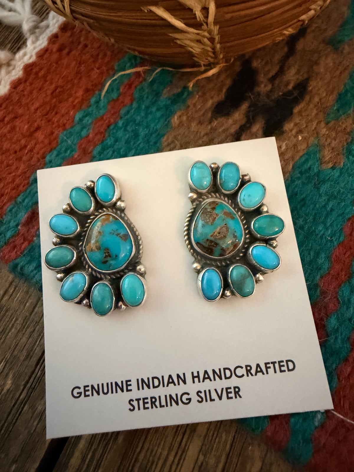 Handcrafted Turquoise & Sterling Silver Cluster Post Earrings by Geraldine James
