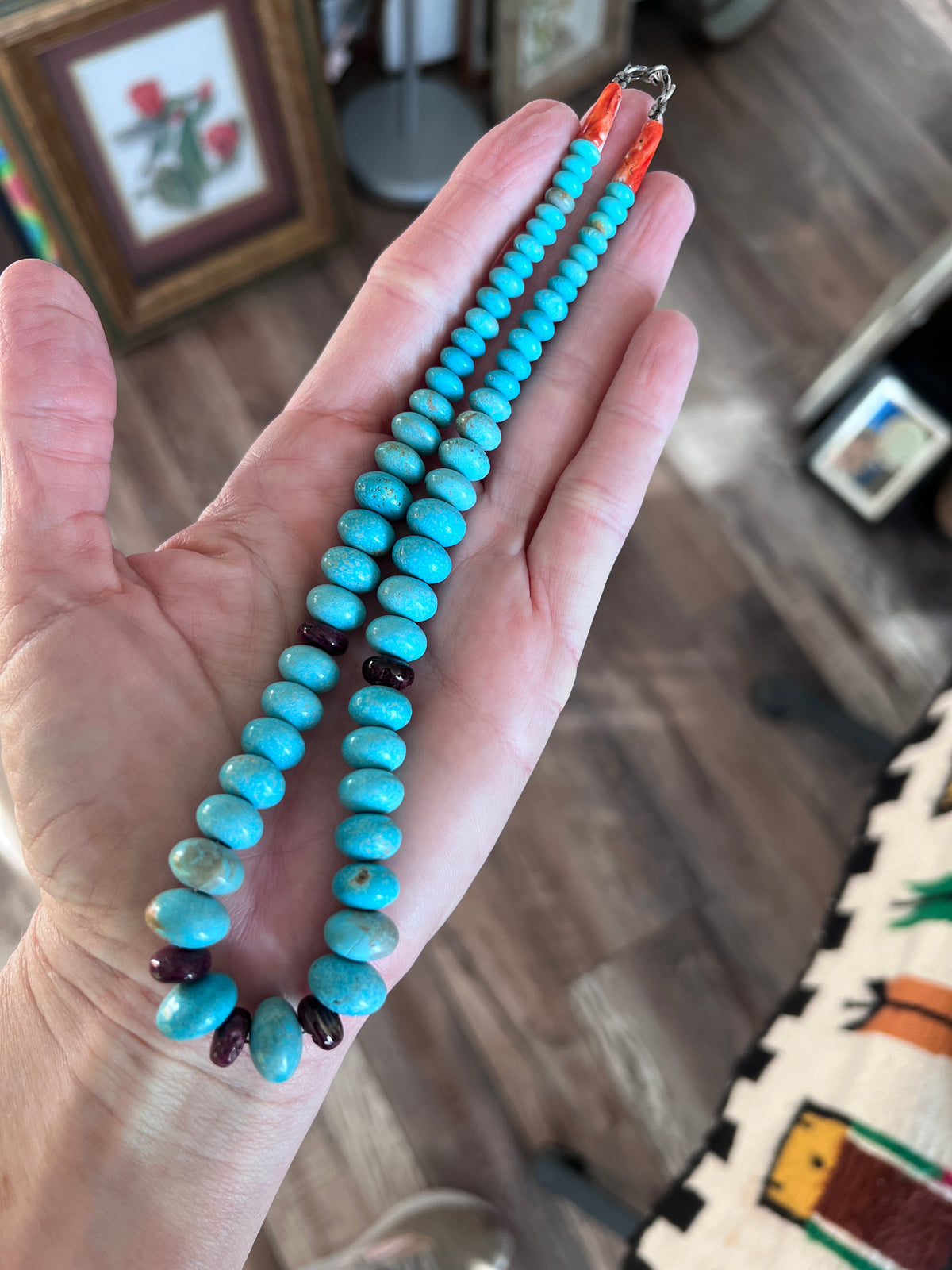 Estate Collection Graduated Number 8 Turquoise and Purple Spiny Oyster Beaded Rondelle Necklace, 16-5/8”