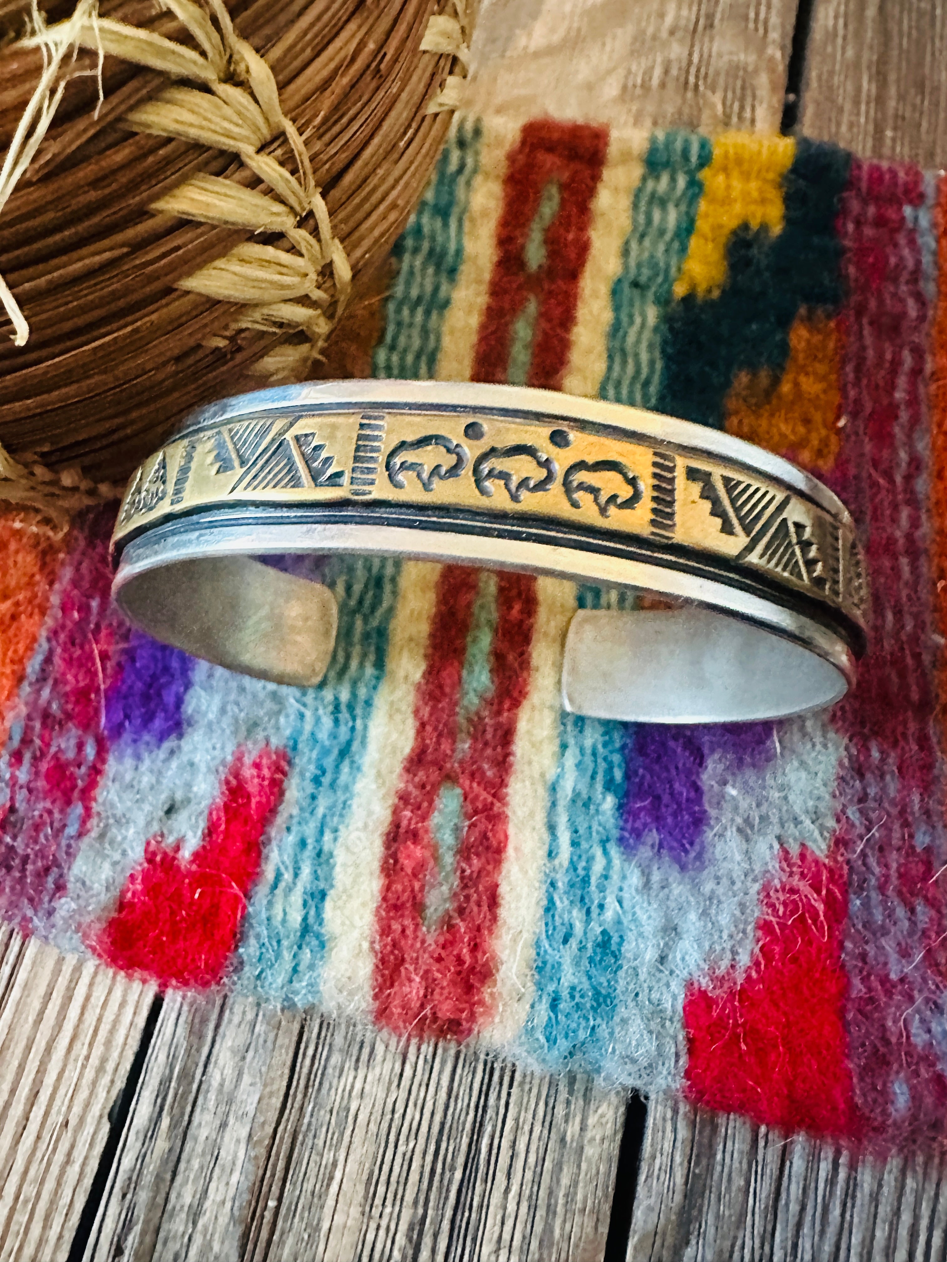 Vintage Old Pawn Handcrafted Sterling Silver & Copper Cuff Bracelet