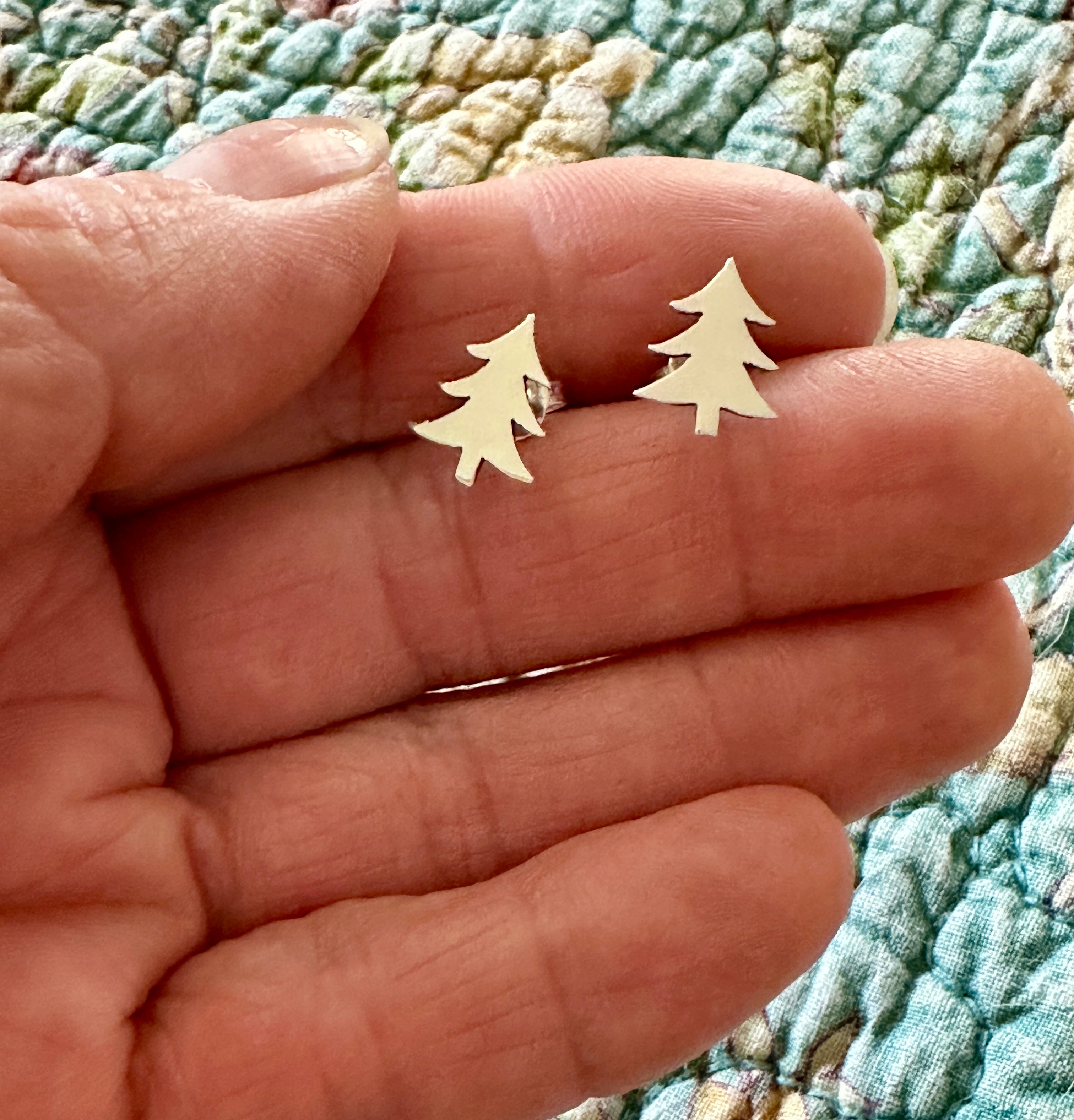 Sterling Silver 4-Branch Christmas Tree Earrings On Post