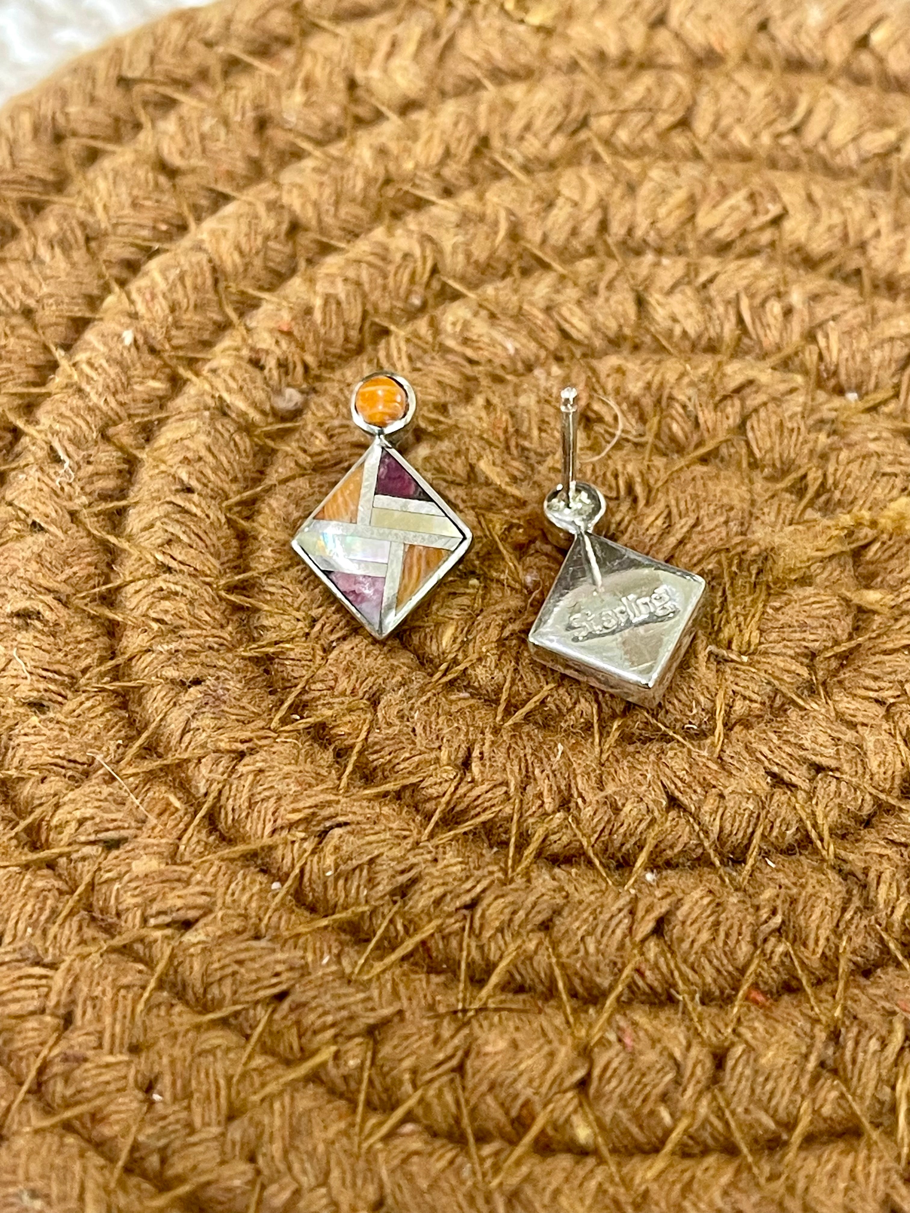 Beautiful Handmade Sterling Silver & Multi Stone Inlay Post Earrings