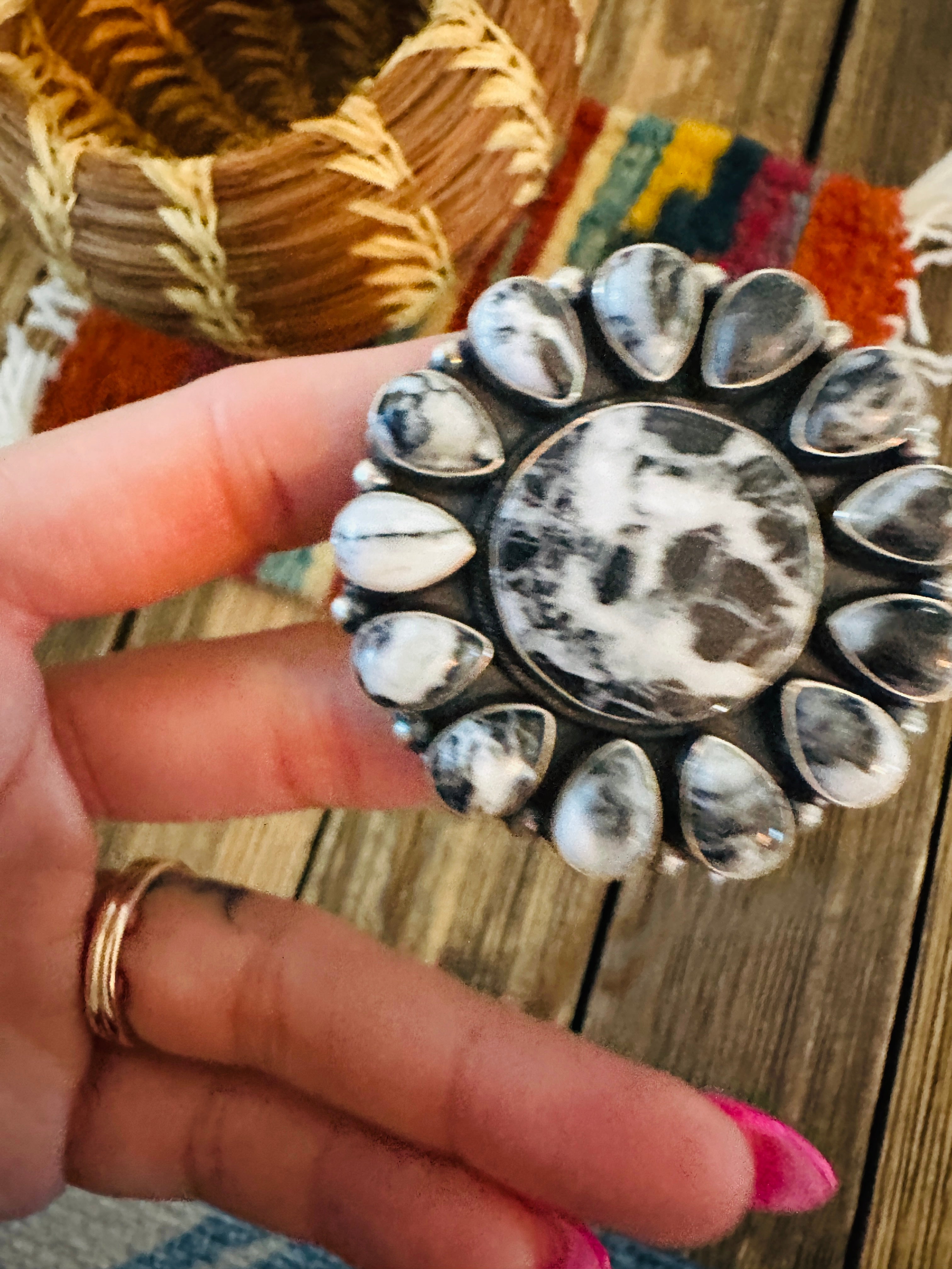 Handcrafted White Buffalo & Sterling Silver Ring Size 9