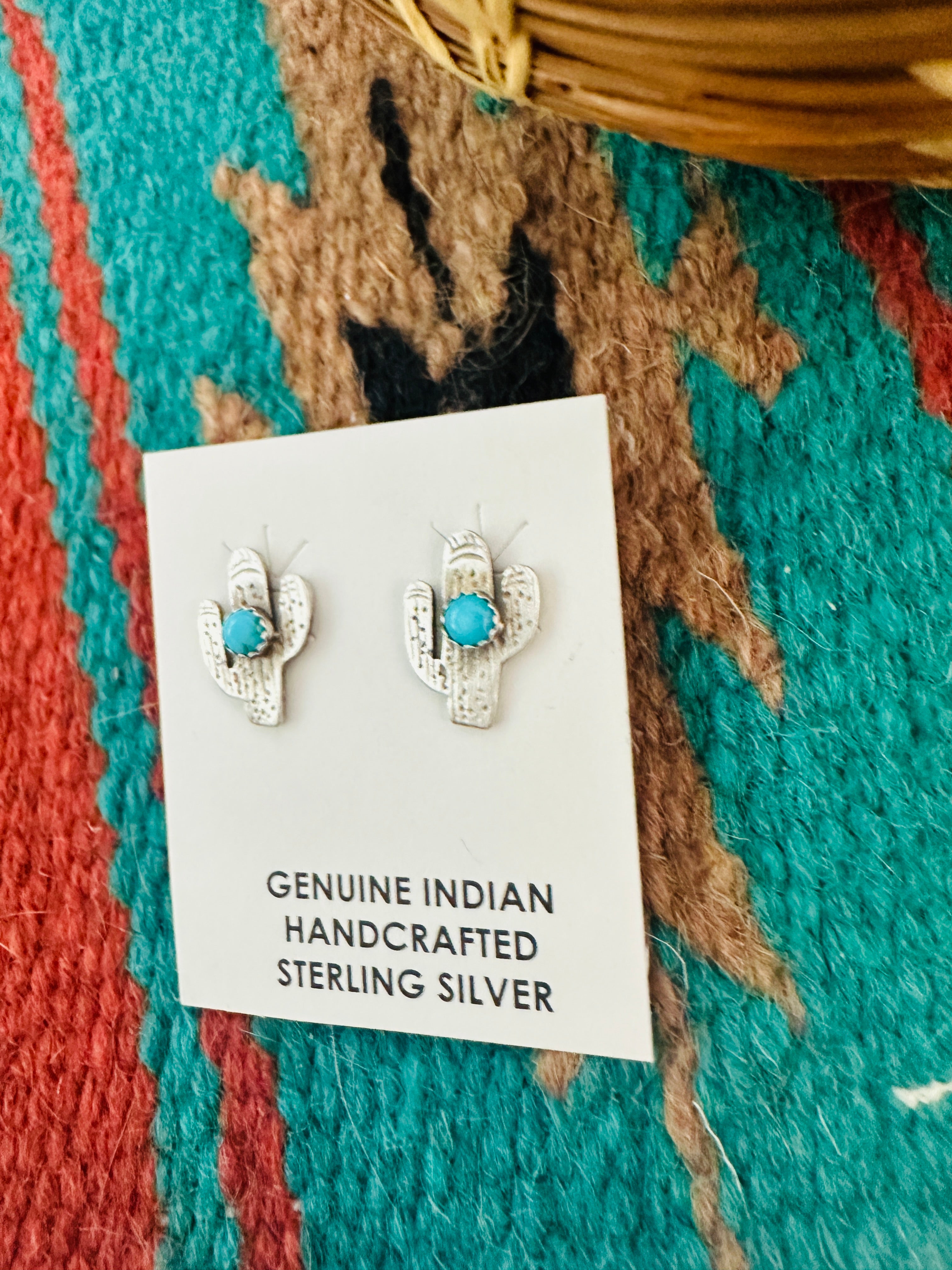 Handcrafted Sterling Silver & Turquoise Cactus Stud Earrings
