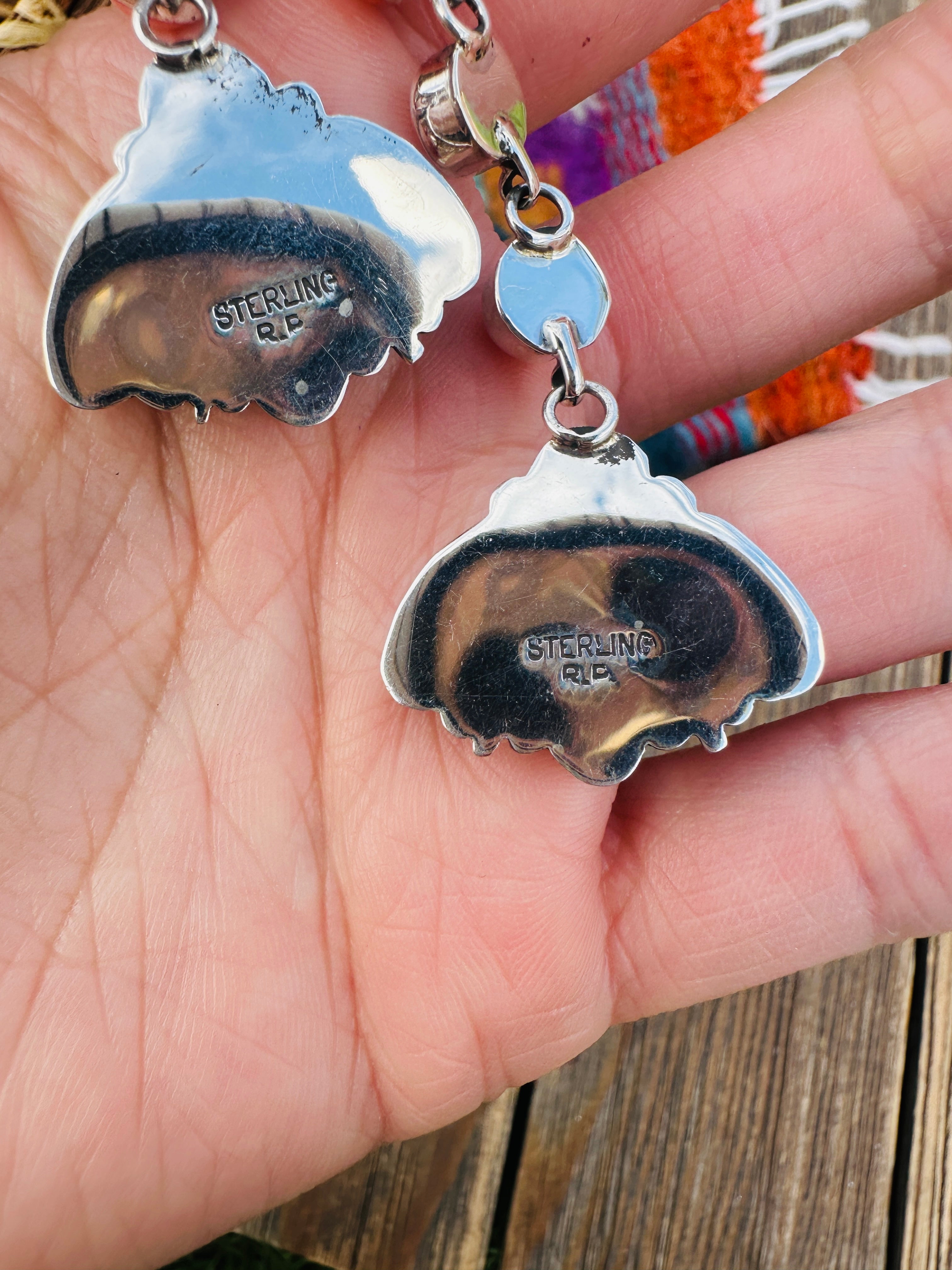 Handcrafted Turquoise, Spiny Oyster & Sterling Silver Concho Dangle Earrings