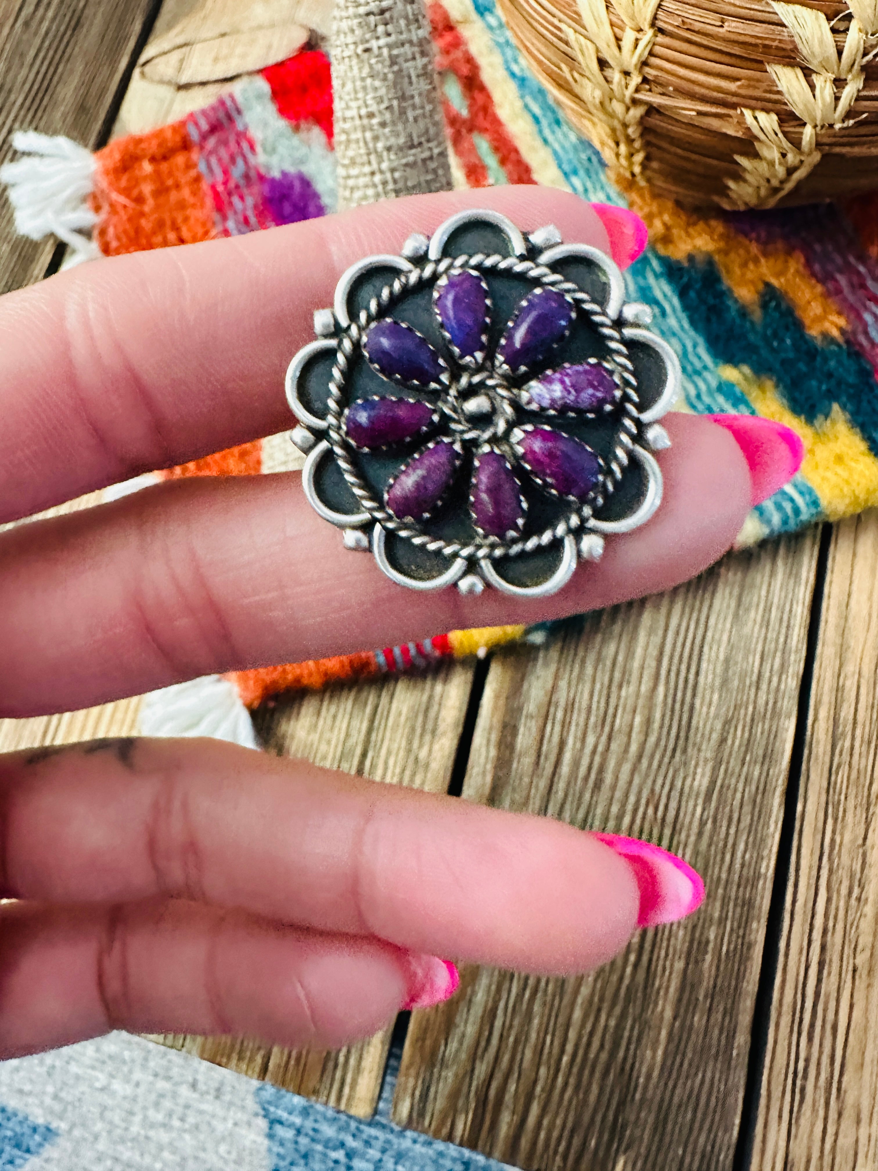 Old Pawn Handcrafted Purple Mojave & Sterling Silver Ring Size 9