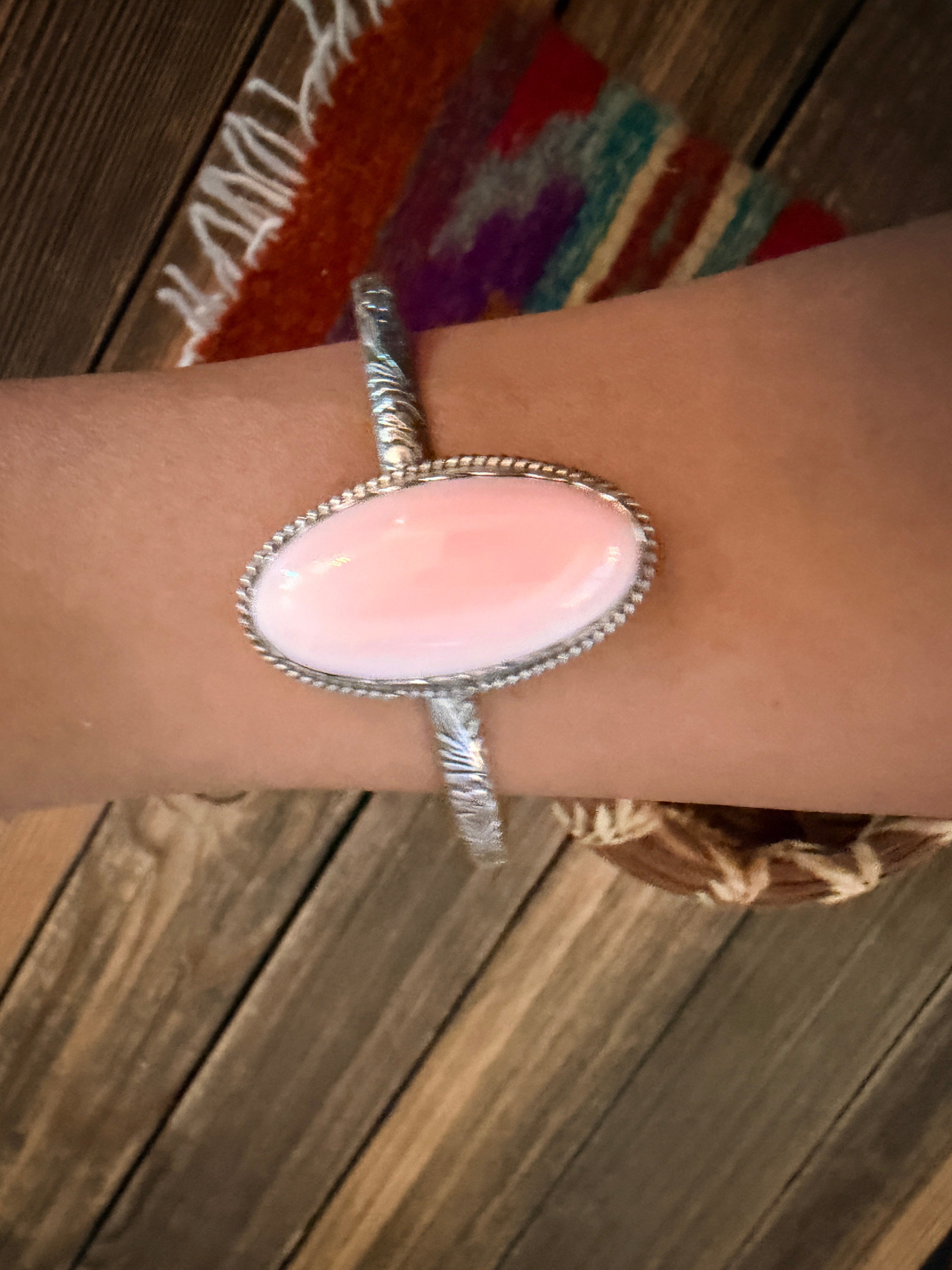 Handmade Queen Pink Conch & Sterling Silver Cuff Bracelet