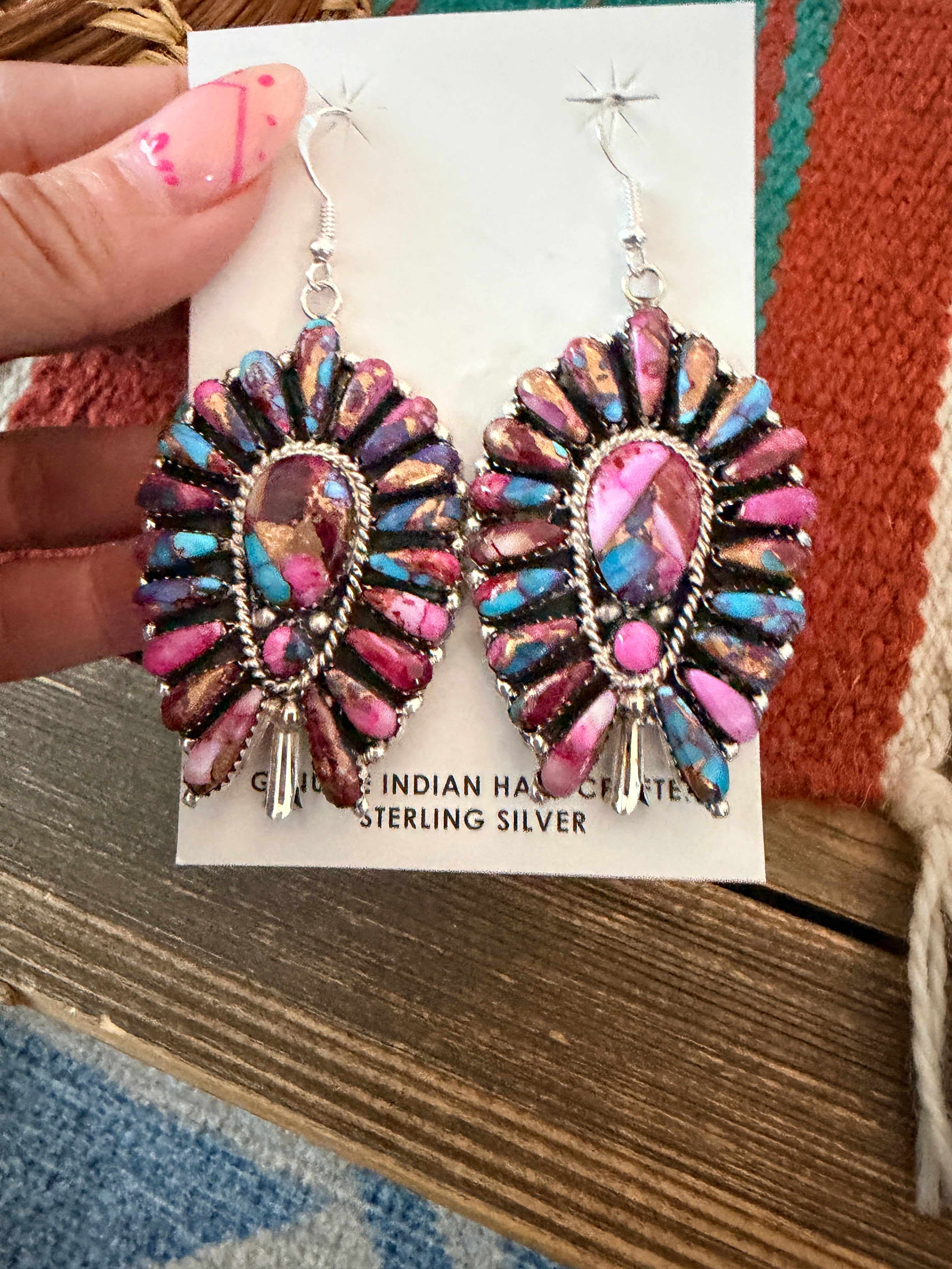 Handcrafted Pink Dream Mojave & Sterling Silver Cluster Dangle Earrings