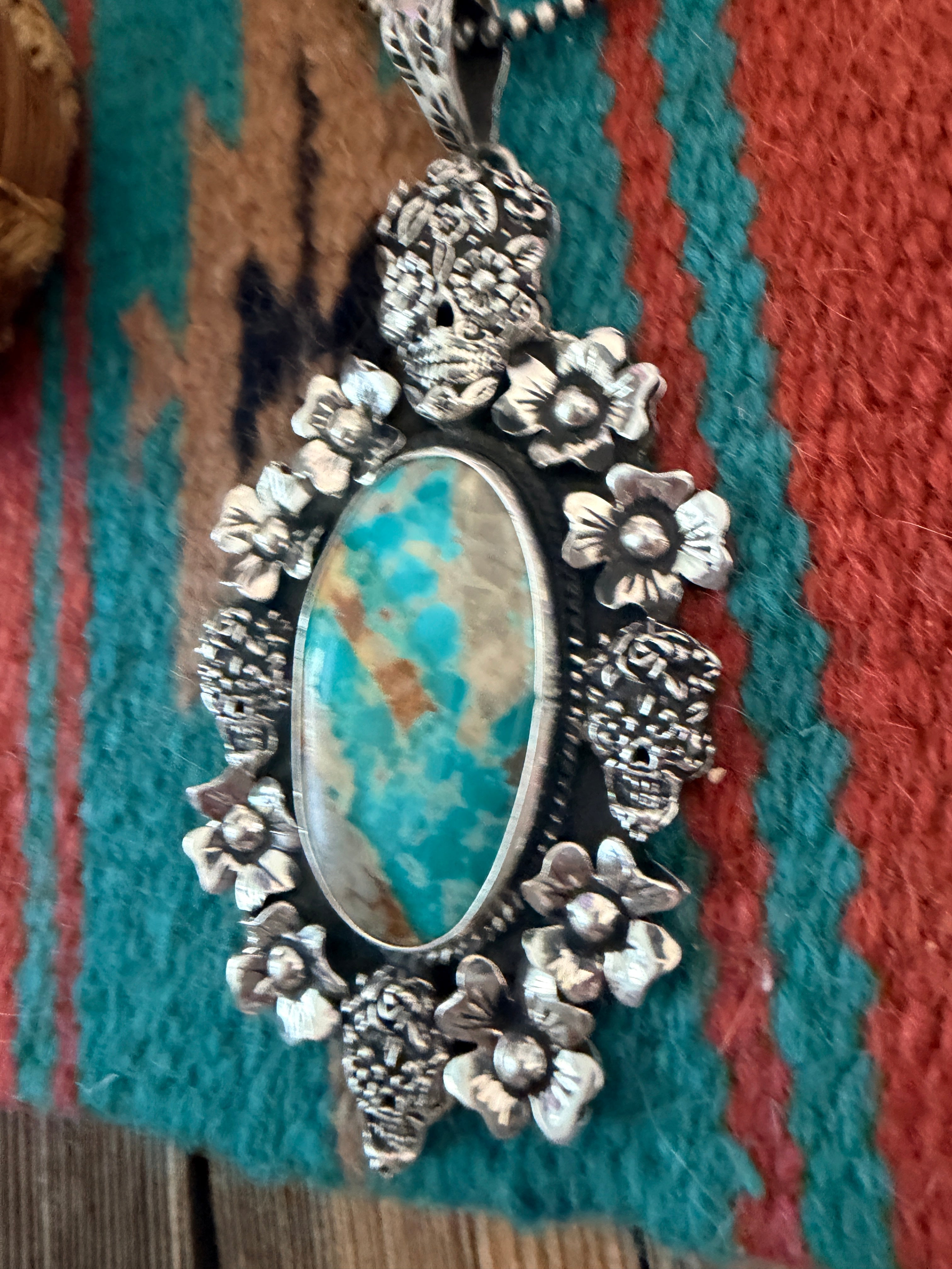 Handmade Sterling Silver & Turquoise Skull Pendant by Jesus Vega