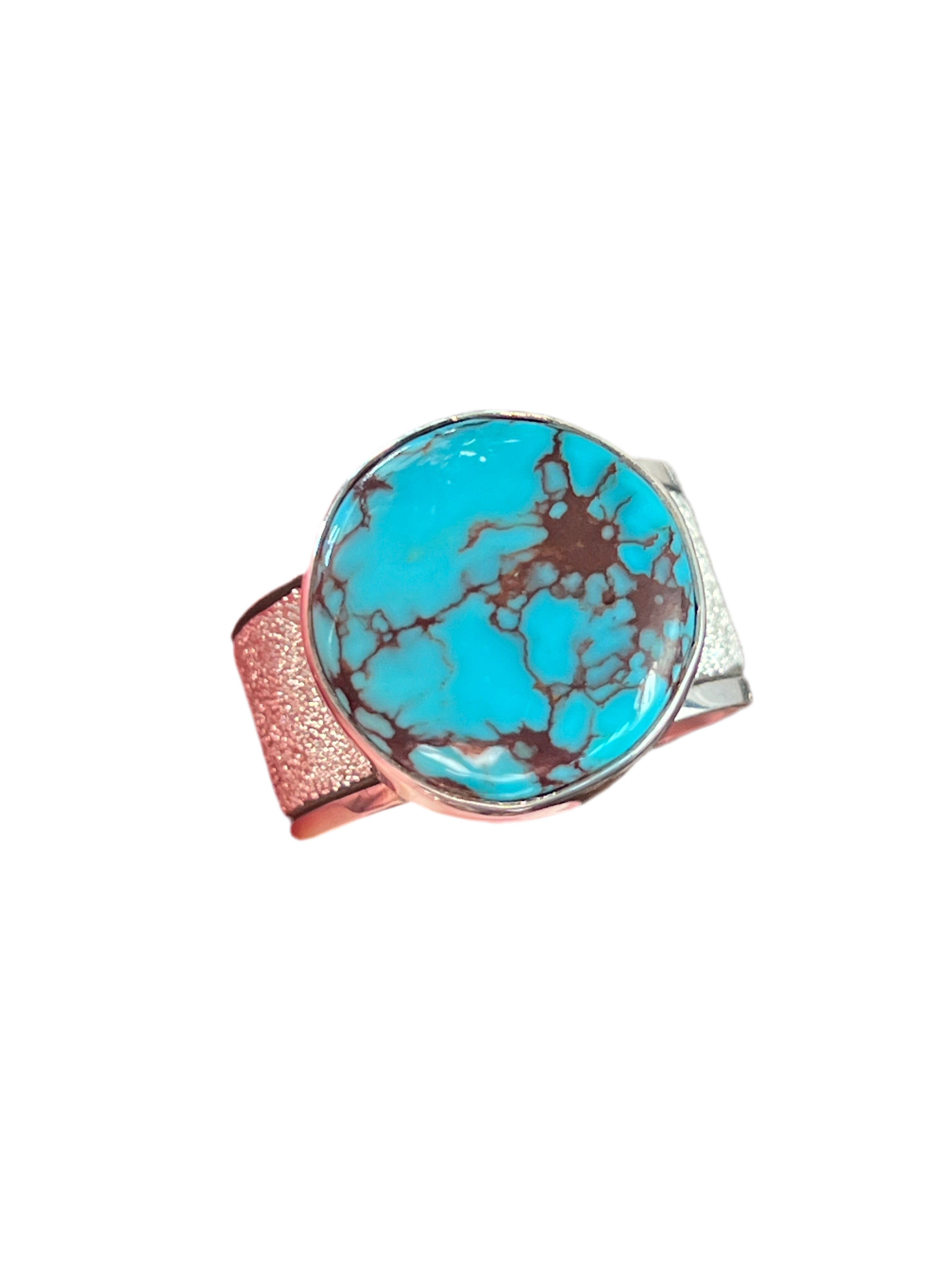 Handcrafted Sterling Silver Wide Shank Ring with Egyptian Turquoise by Shaun Rogers, Size 10.75