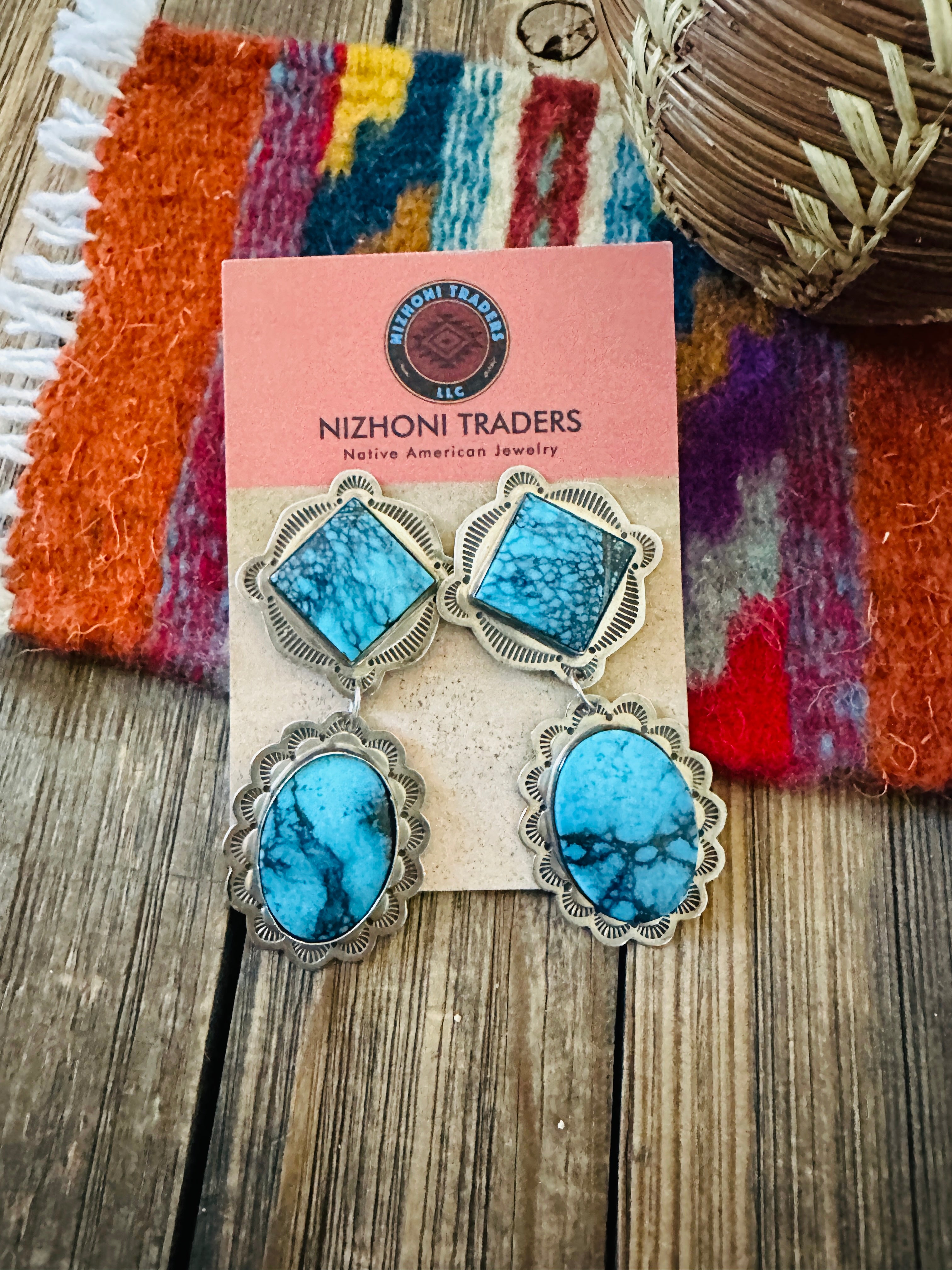 Handcrafted Old Pawn Sterling Silver & Turquoise Dangle Earrings