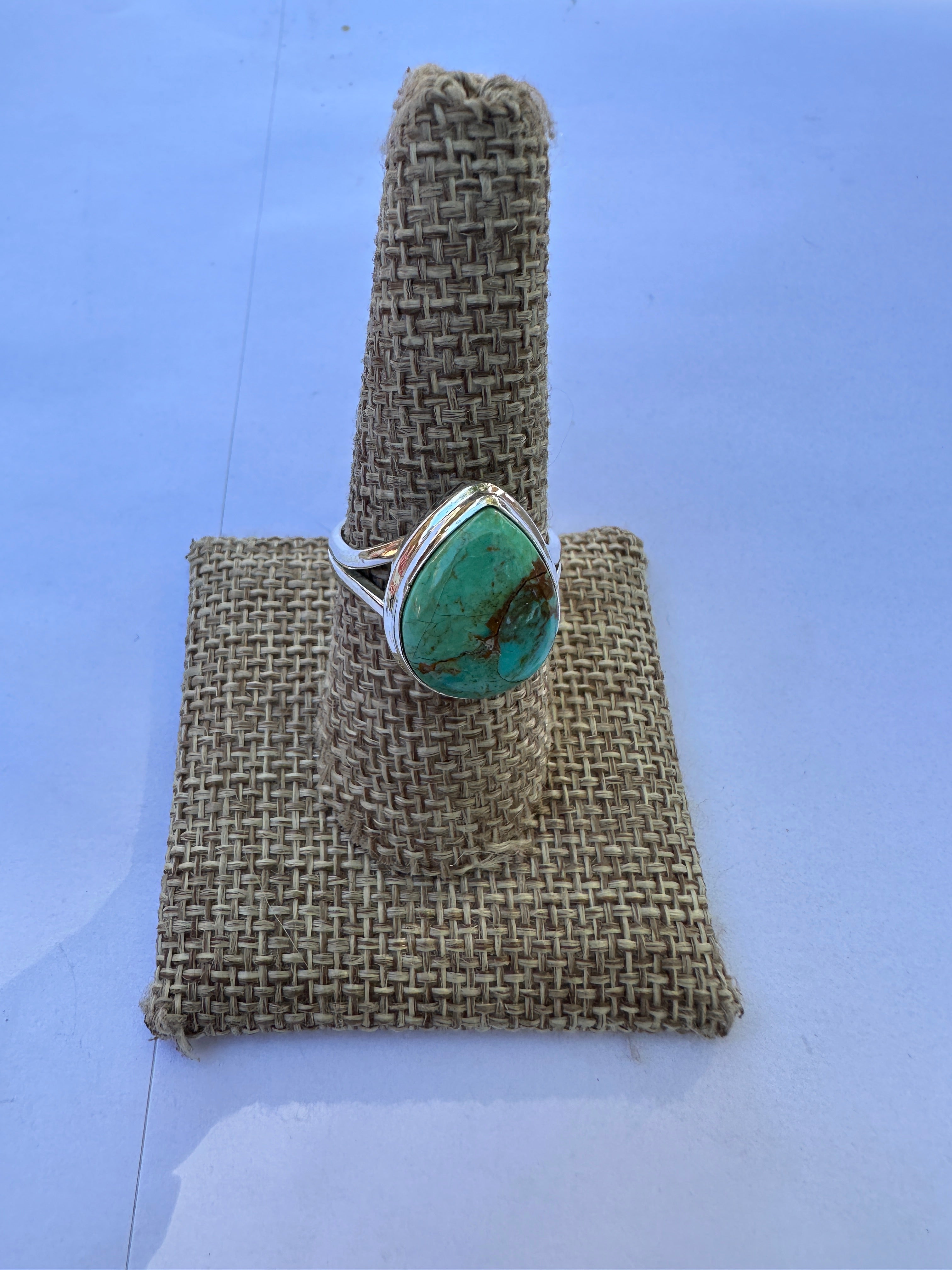 Handmade SINGLE TEAR DROP STONE Handmade Natural Turquoise Sterling Silver Adjustable Ring