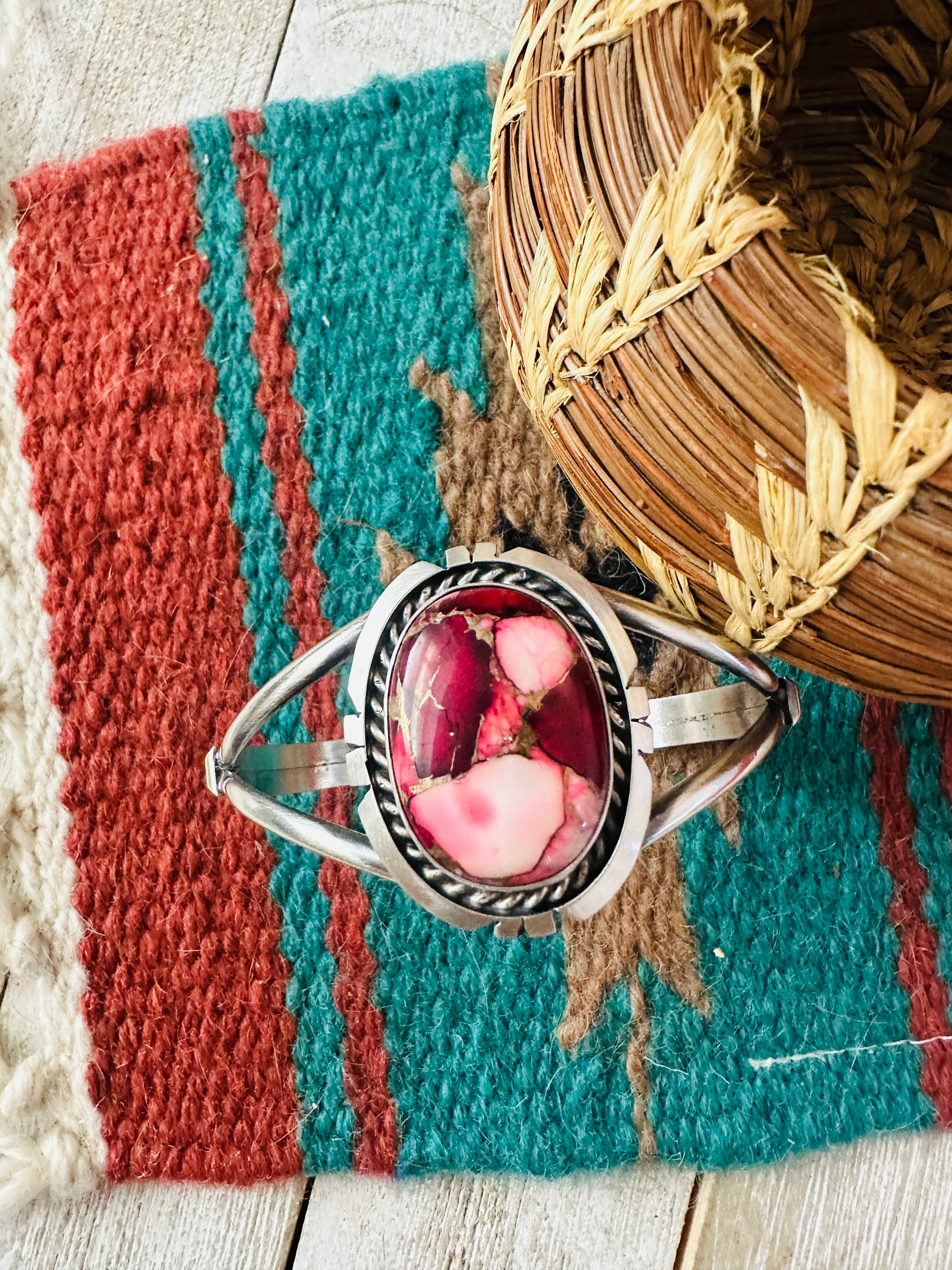 Handcrafted Sterling Silver & Rose Dahlia Cuff Bracelet