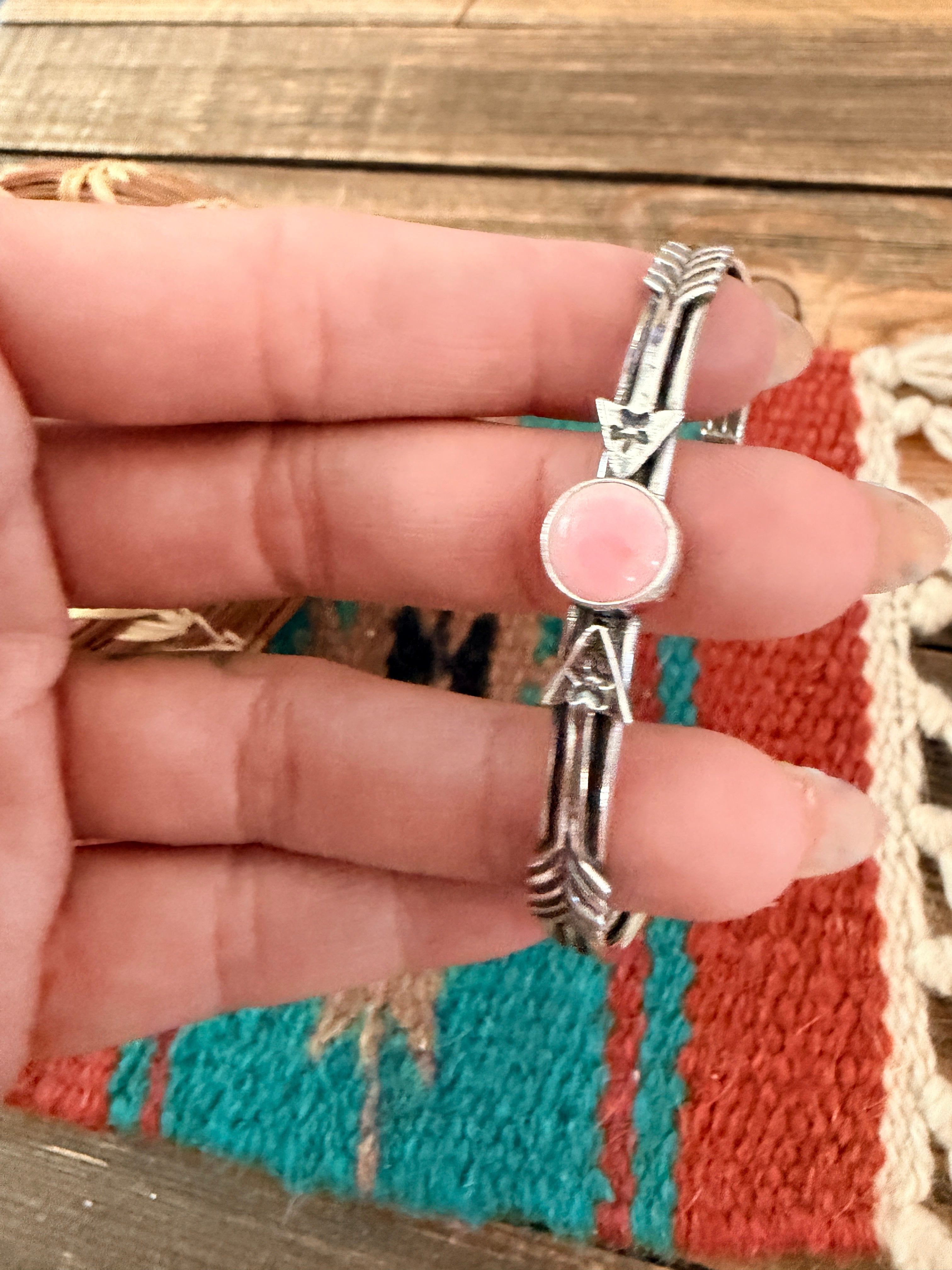 Handcrafted Sterling Silver & Queen Pink Conch Arrow Cuff Bracelet