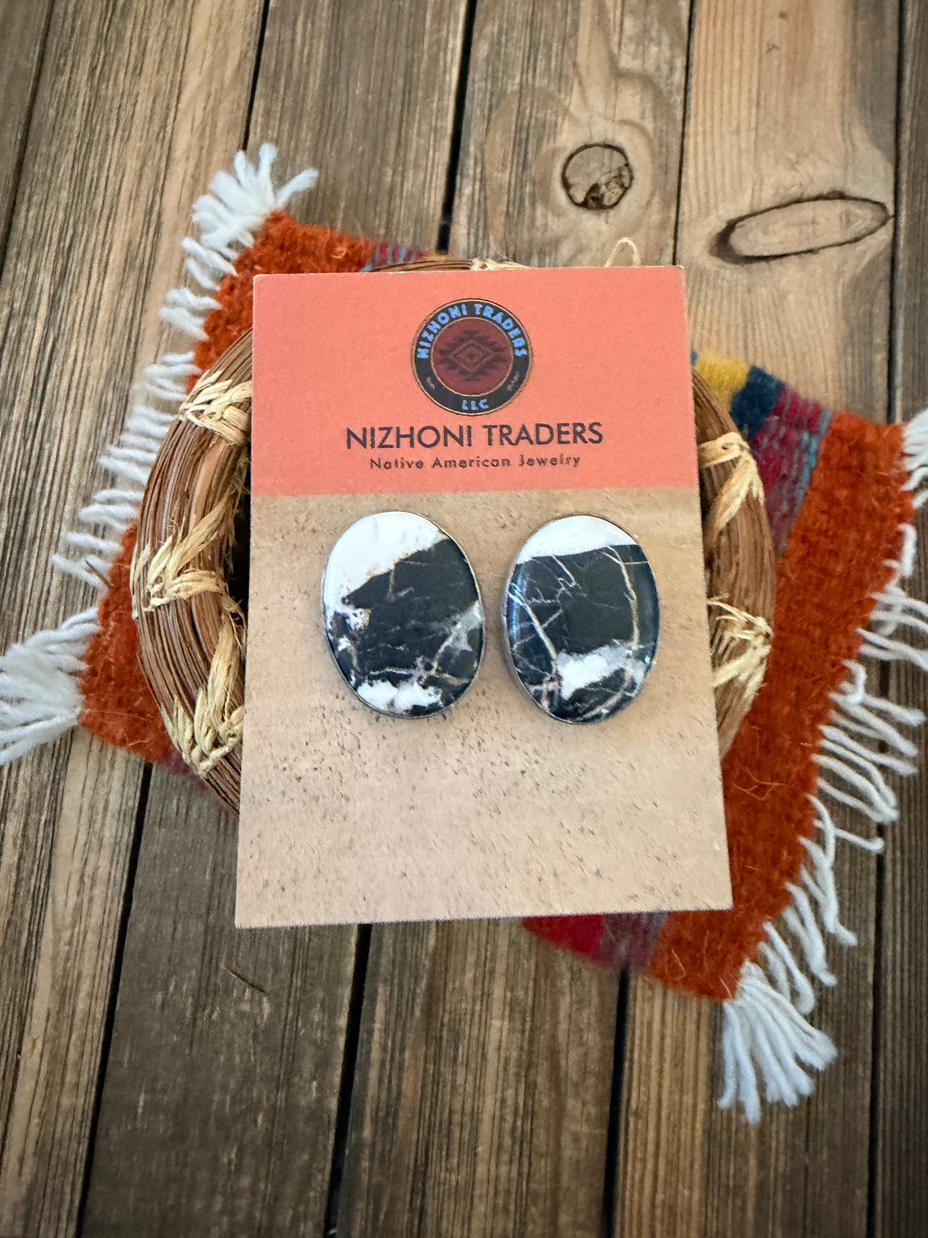 Handcrafted White Buffalo & Sterling Silver Post Earrings