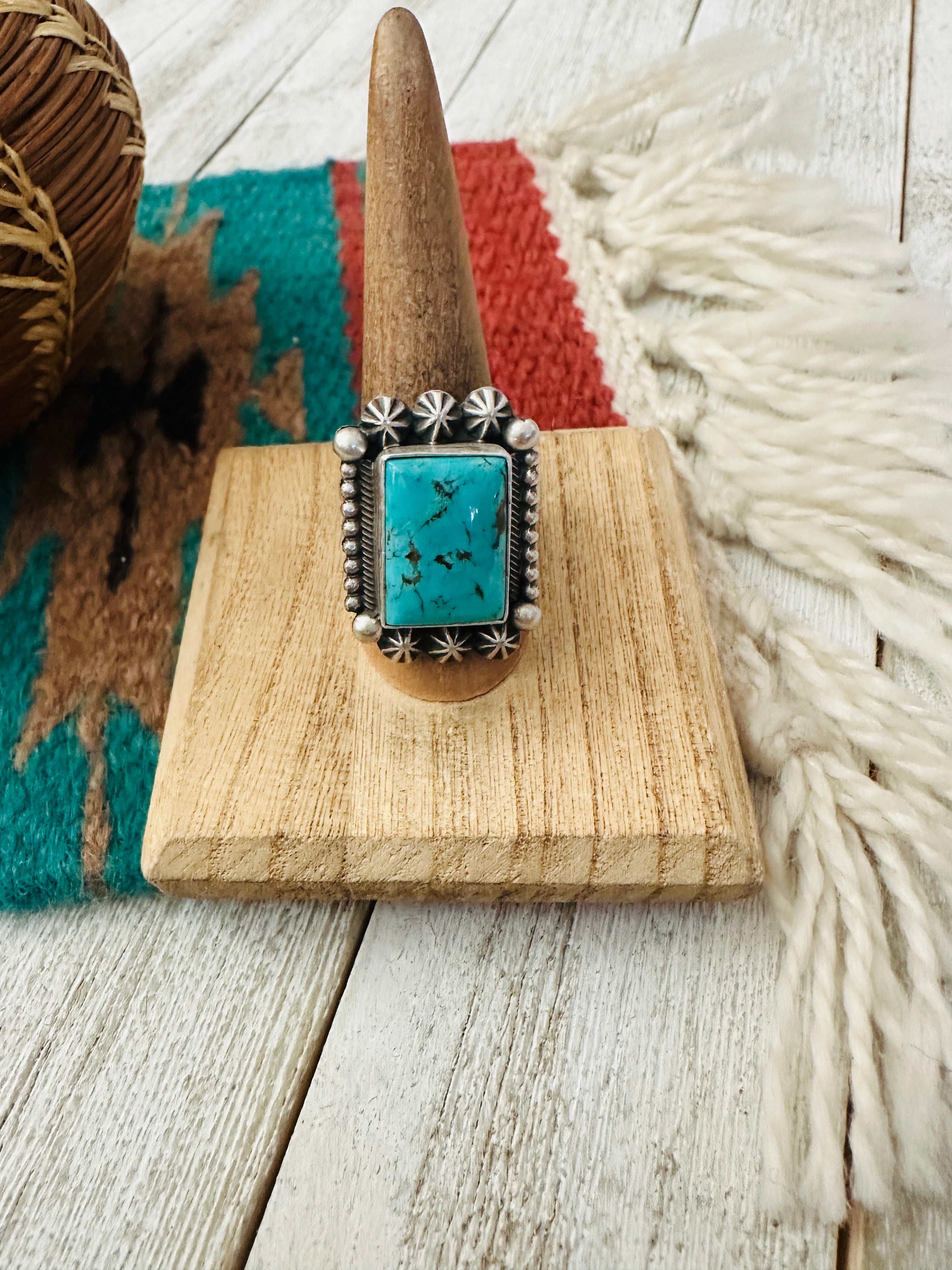 Handcrafted Sterling Silver & Turquoise Ring Size 9