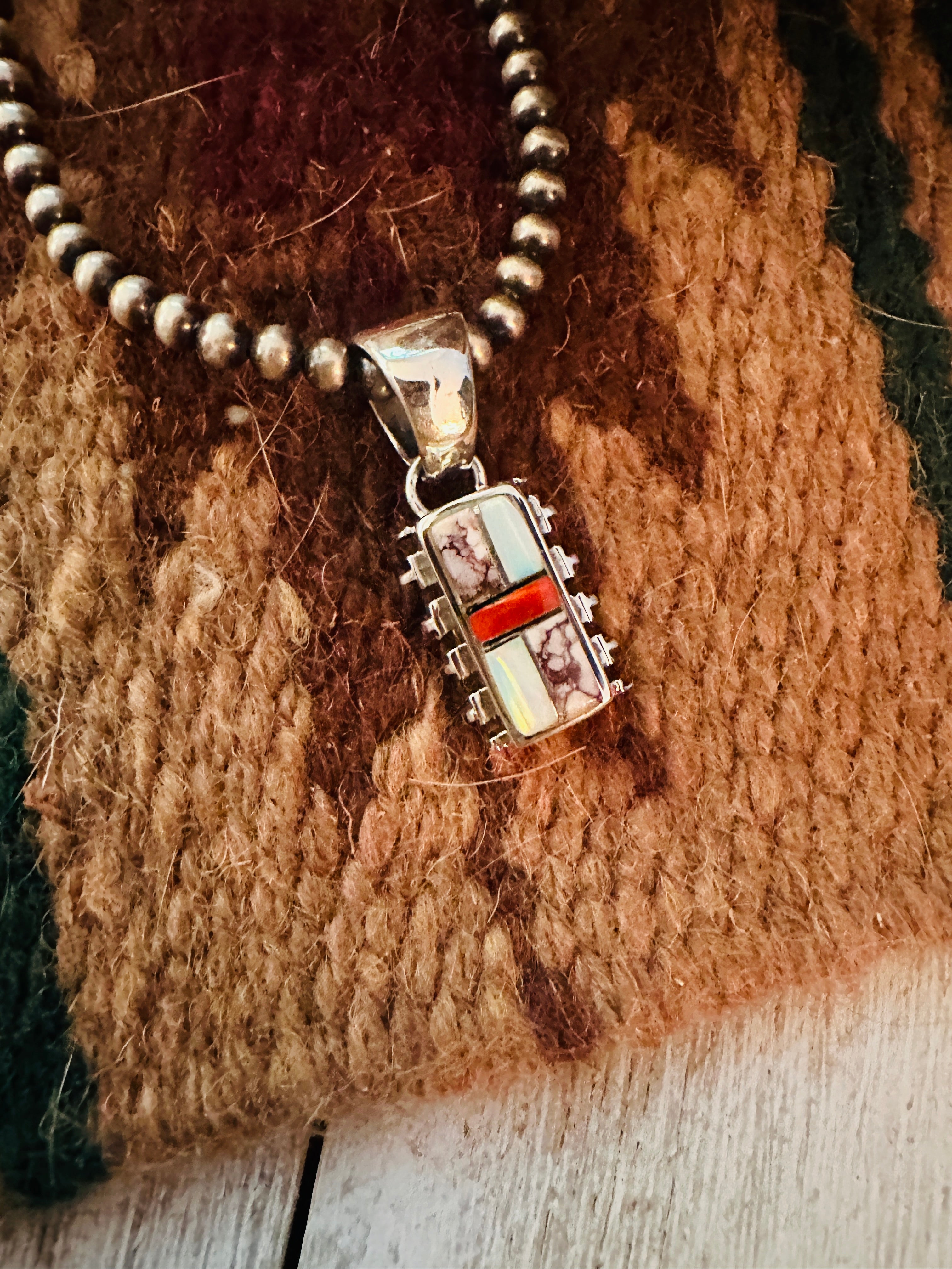 Handcrafted Multi Stone & Sterling Silver Inlay Pendant