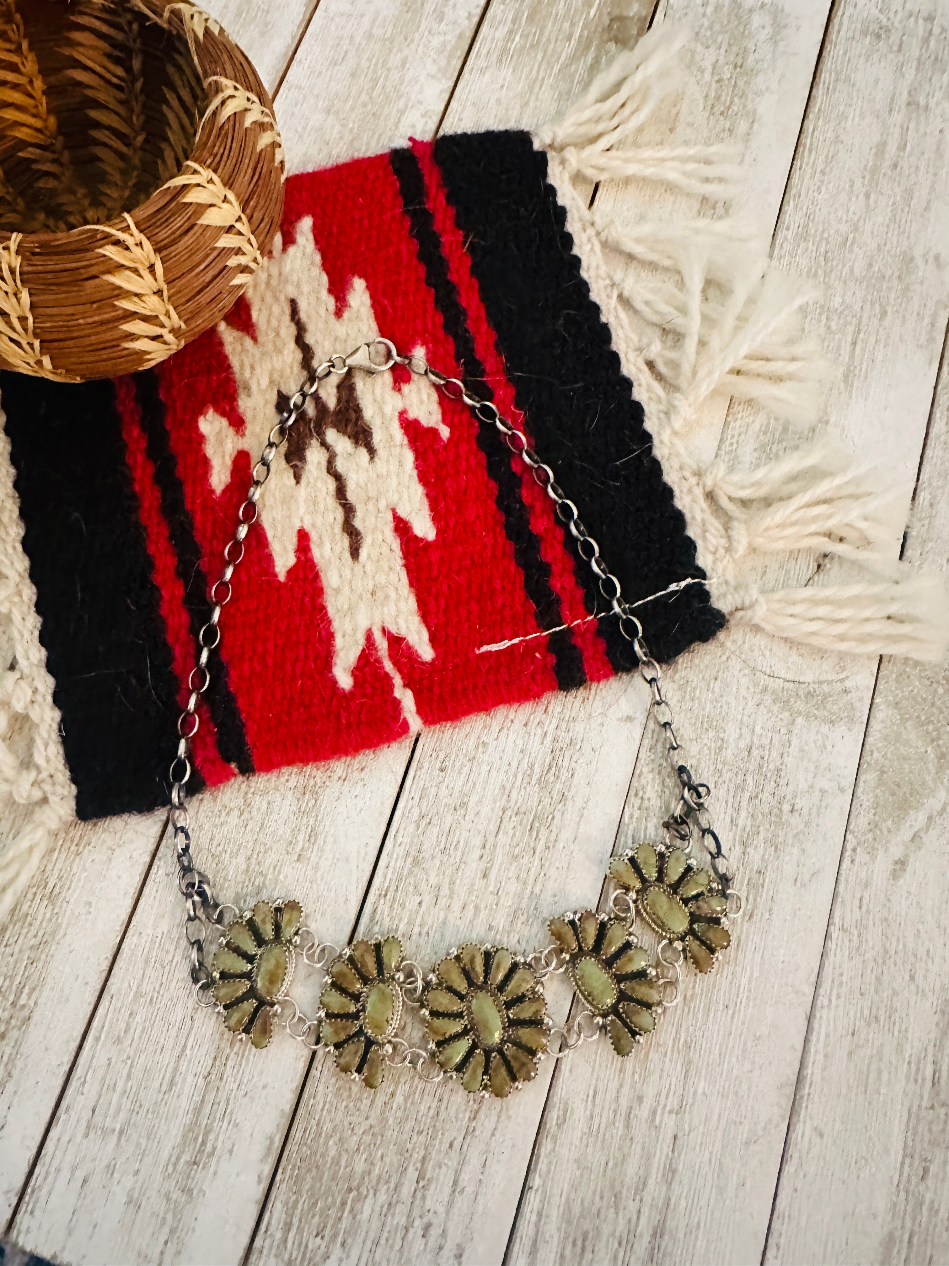 Handcrafted Sterling Silver & Turquoise Cluster Necklace