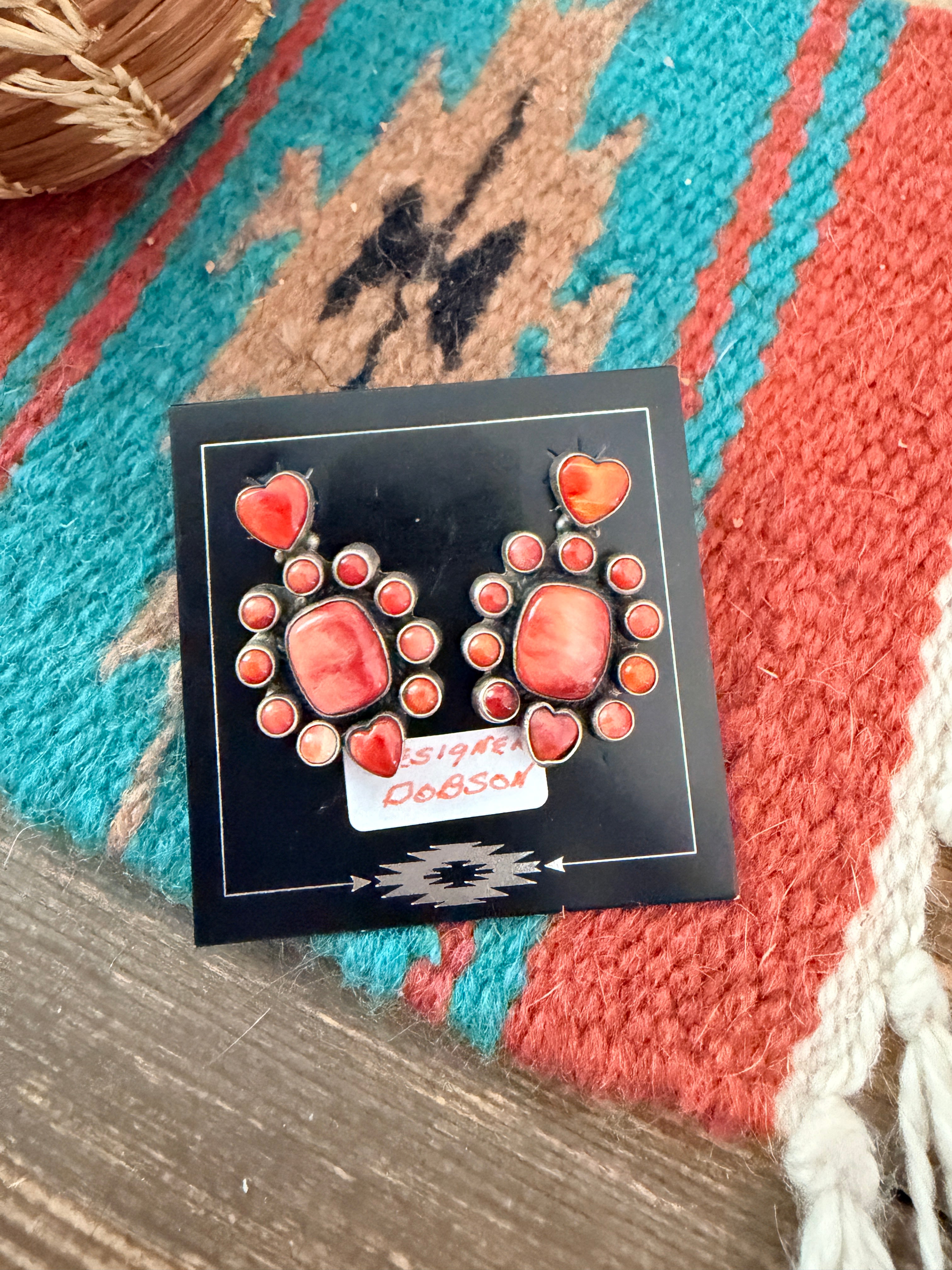 Handmade Old Pawn Orange Spiny Oyster & Sterling Silver Heart Earrings by Dan Dodson