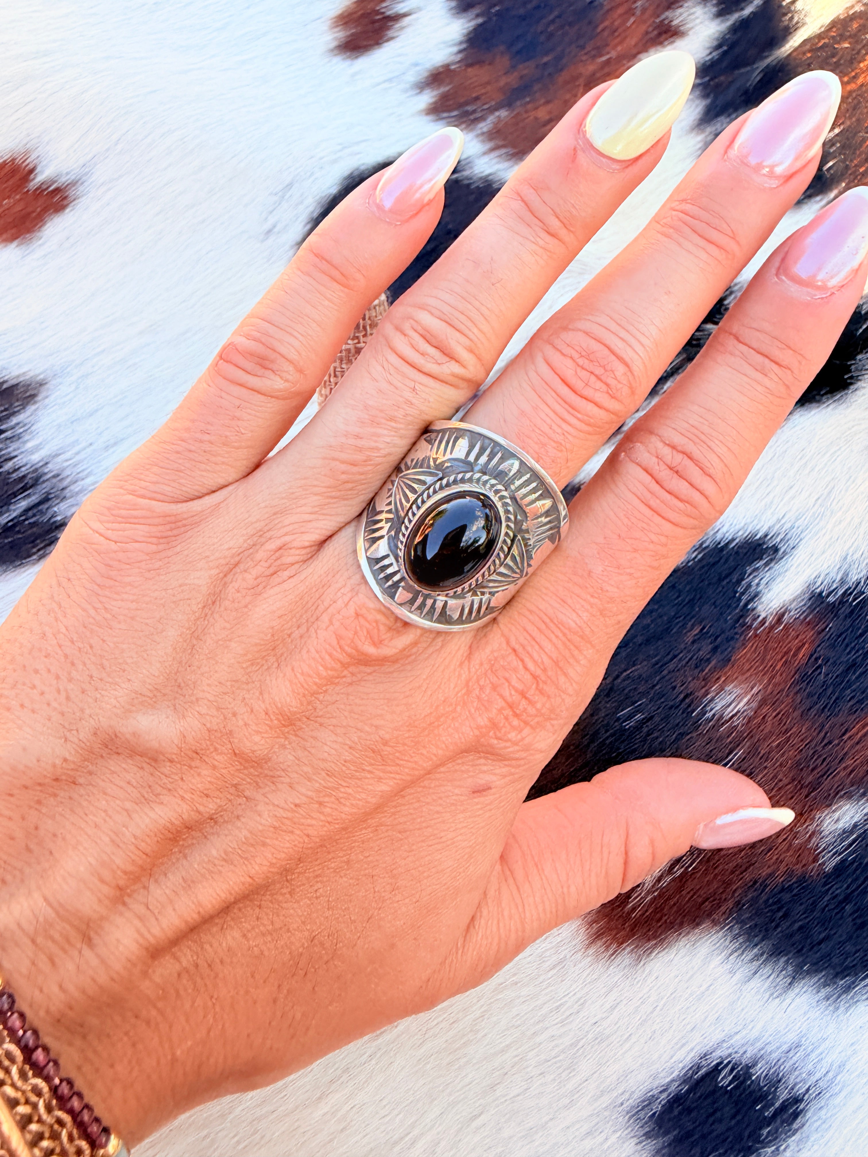 Handcrafted Black Onyx & Sterling Silver Ring Size 12 by Derrick Gordon